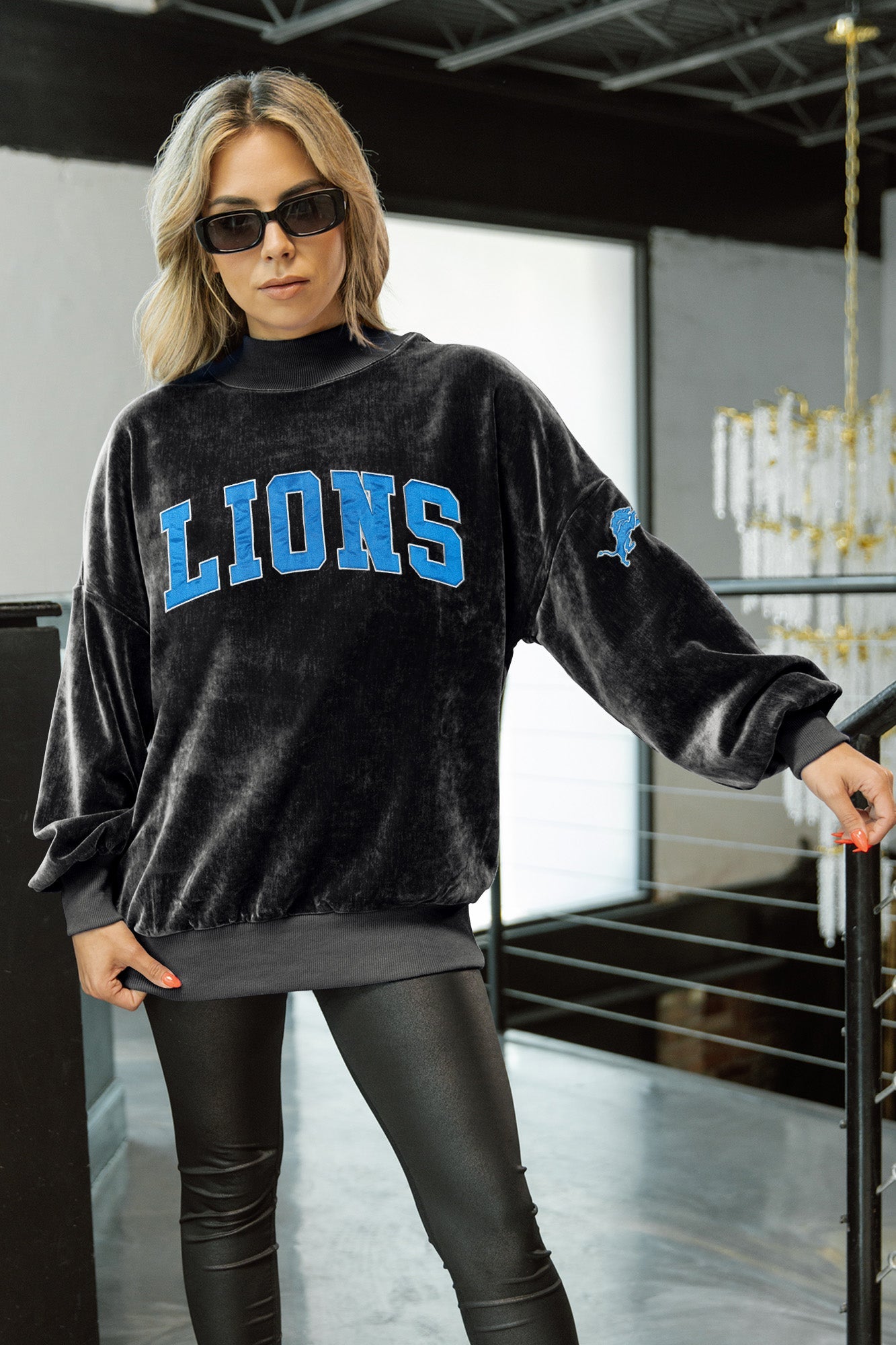 DETROIT LIONS MAKE A MOVE MOCK NECK CHENILLE PULLOVER