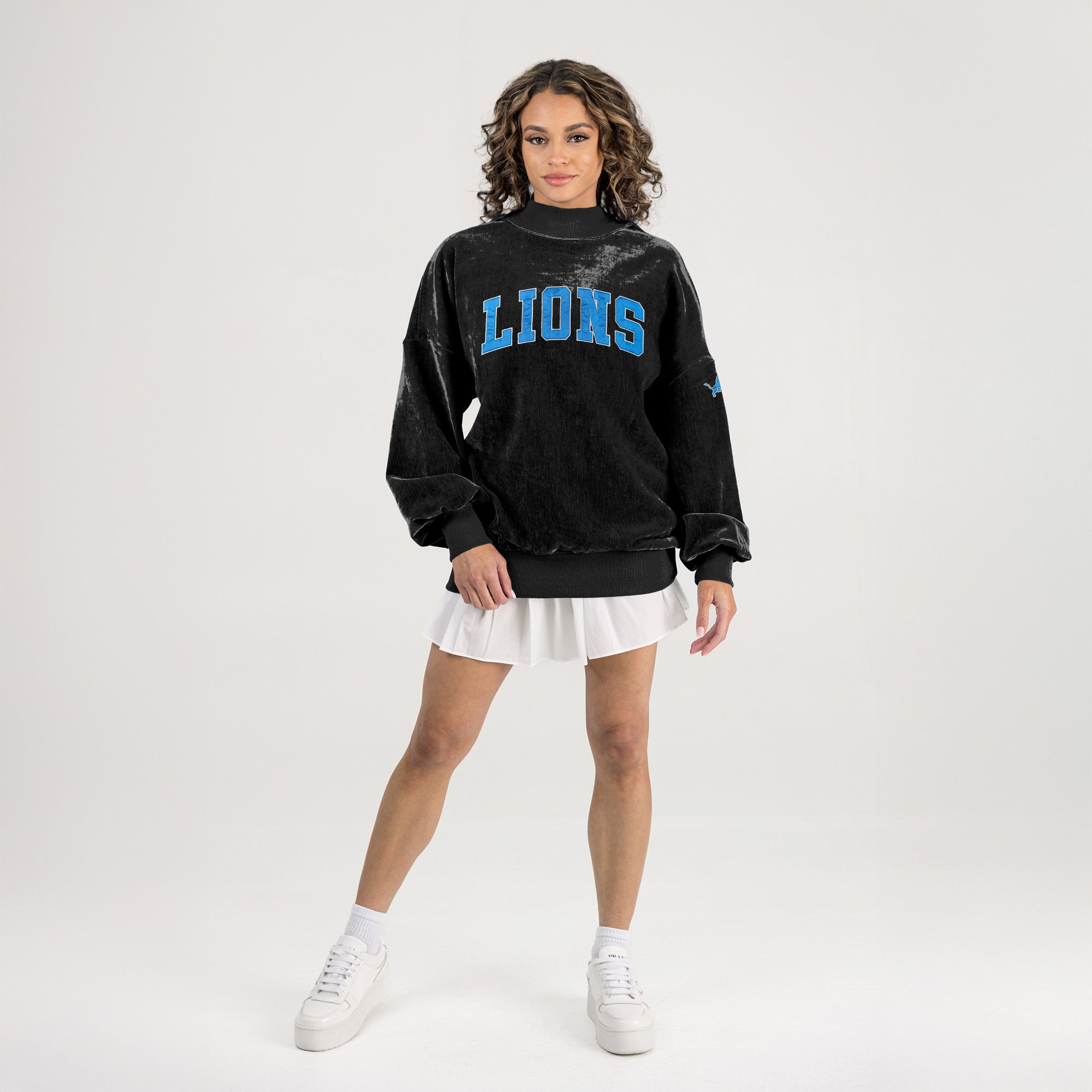 DETROIT LIONS MAKE A MOVE MOCK NECK CHENILLE PULLOVER