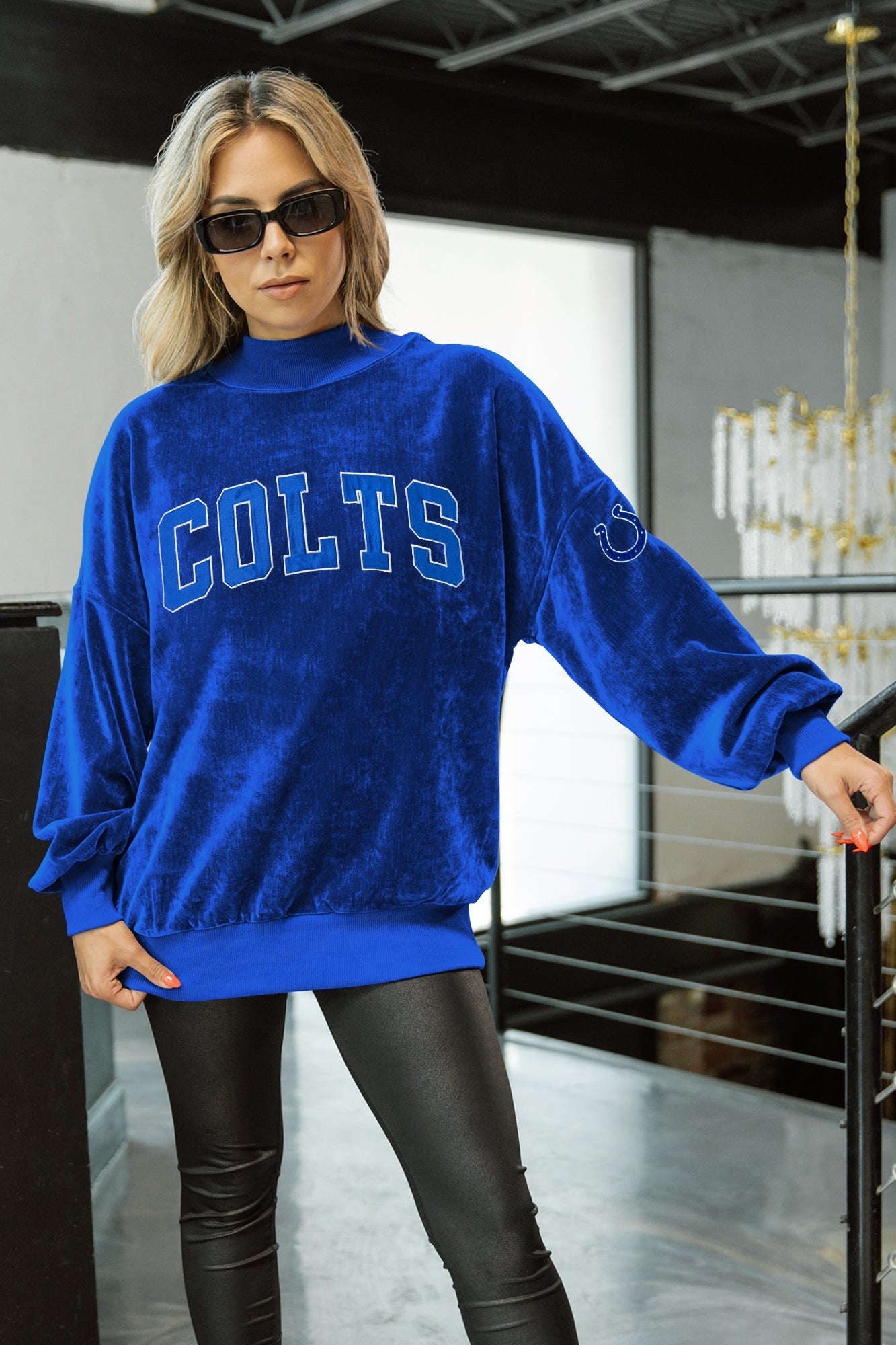 INDIANAPOLIS COLTS MAKE A MOVE MOCK NECK CHENILLE PULLOVER