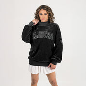 Black Las Vegas Raiders Chenille Pullover - Back View with Drop Shoulder Fit | Gameday Couture - SOHO