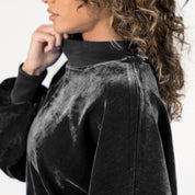 Black Las Vegas Raiders MAKE A MOVE Chenille Mock Neck Pullover - Hanger Front View | Gameday Couture - SOHO