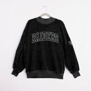 Black Raiders Chenille Pullover - Embroidered Sleeve Logo Detail Close-Up | Gameday Couture - SOHO