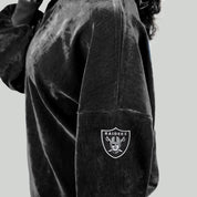 Black Raiders Chenille Pullover - Satin Arch Logo Graphic Close-Up Detail | Gameday Couture - SOHO