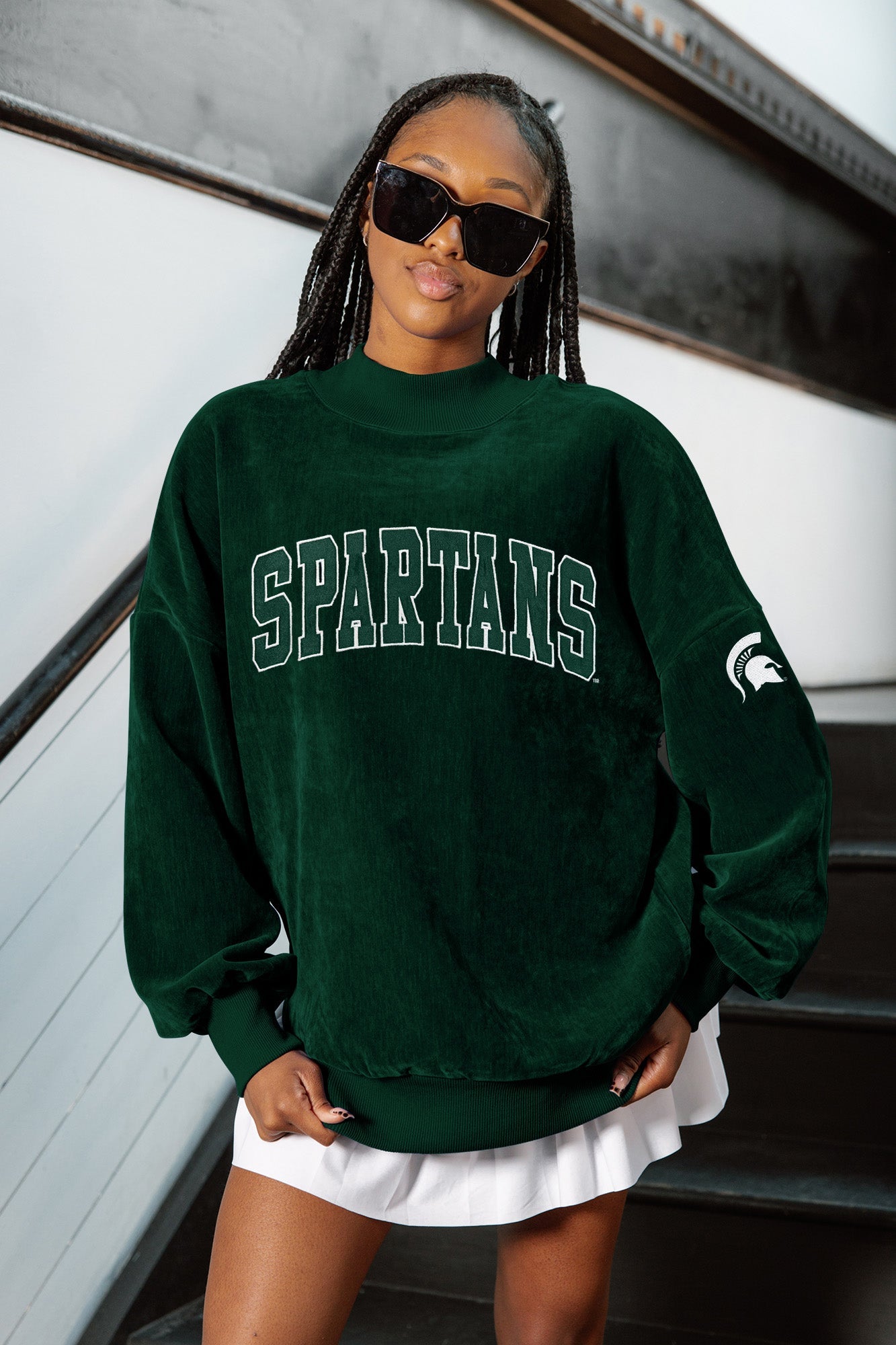 MICHIGAN STATE SPARTANS MAKE A MOVE MOCK NECK CHENILLE PULLOVER
