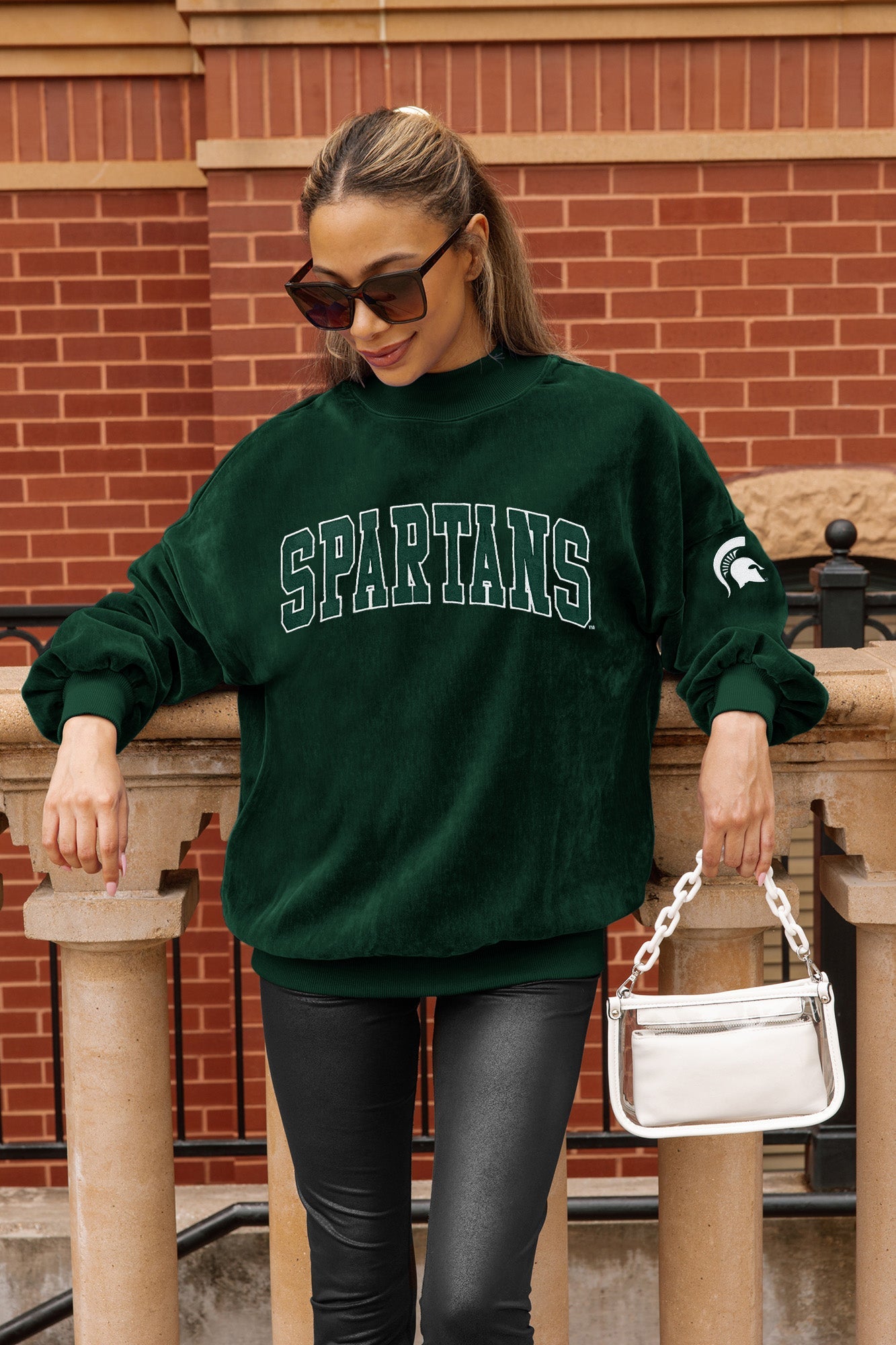 MICHIGAN STATE SPARTANS MAKE A MOVE MOCK NECK CHENILLE PULLOVER