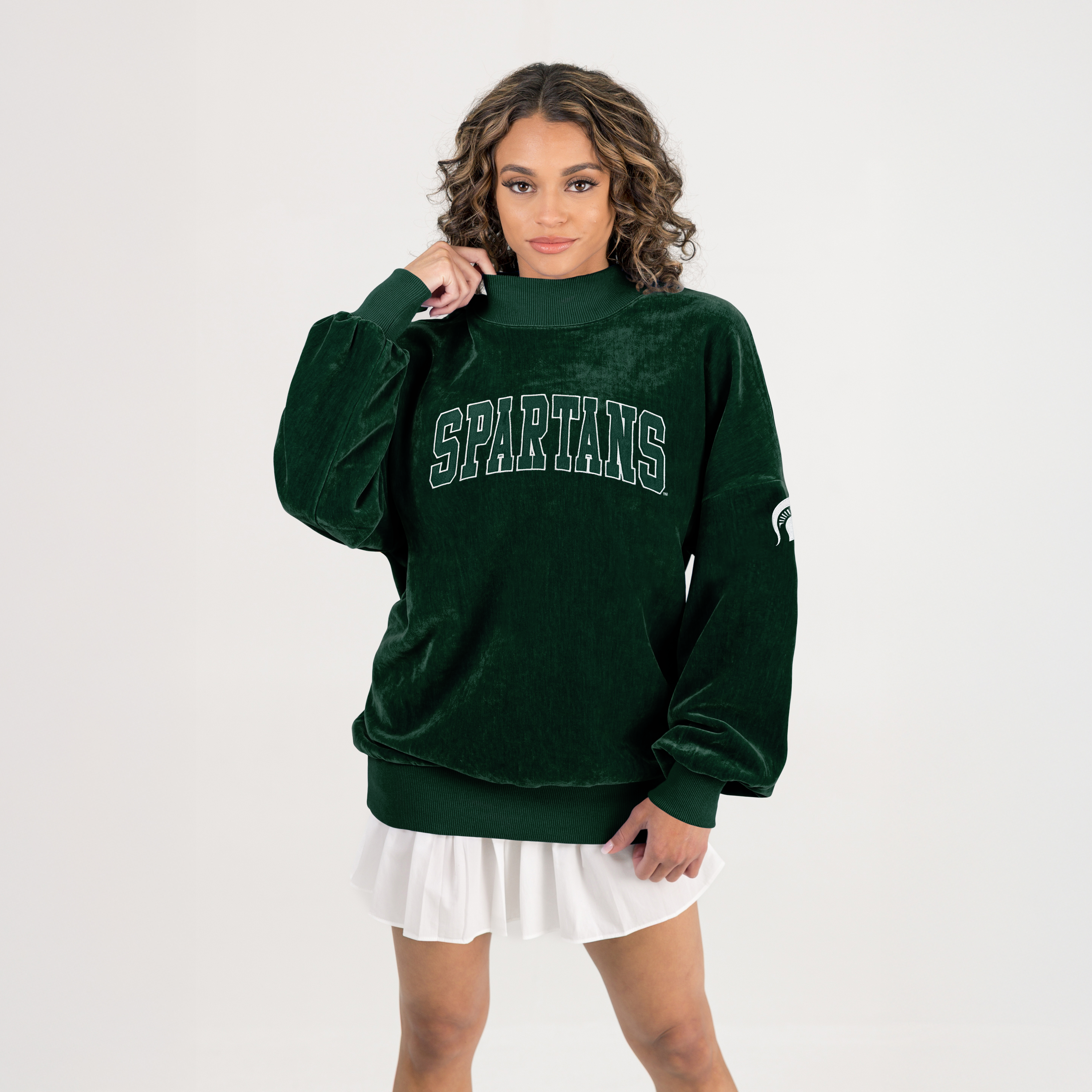 MICHIGAN STATE SPARTANS MAKE A MOVE MOCK NECK CHENILLE PULLOVER