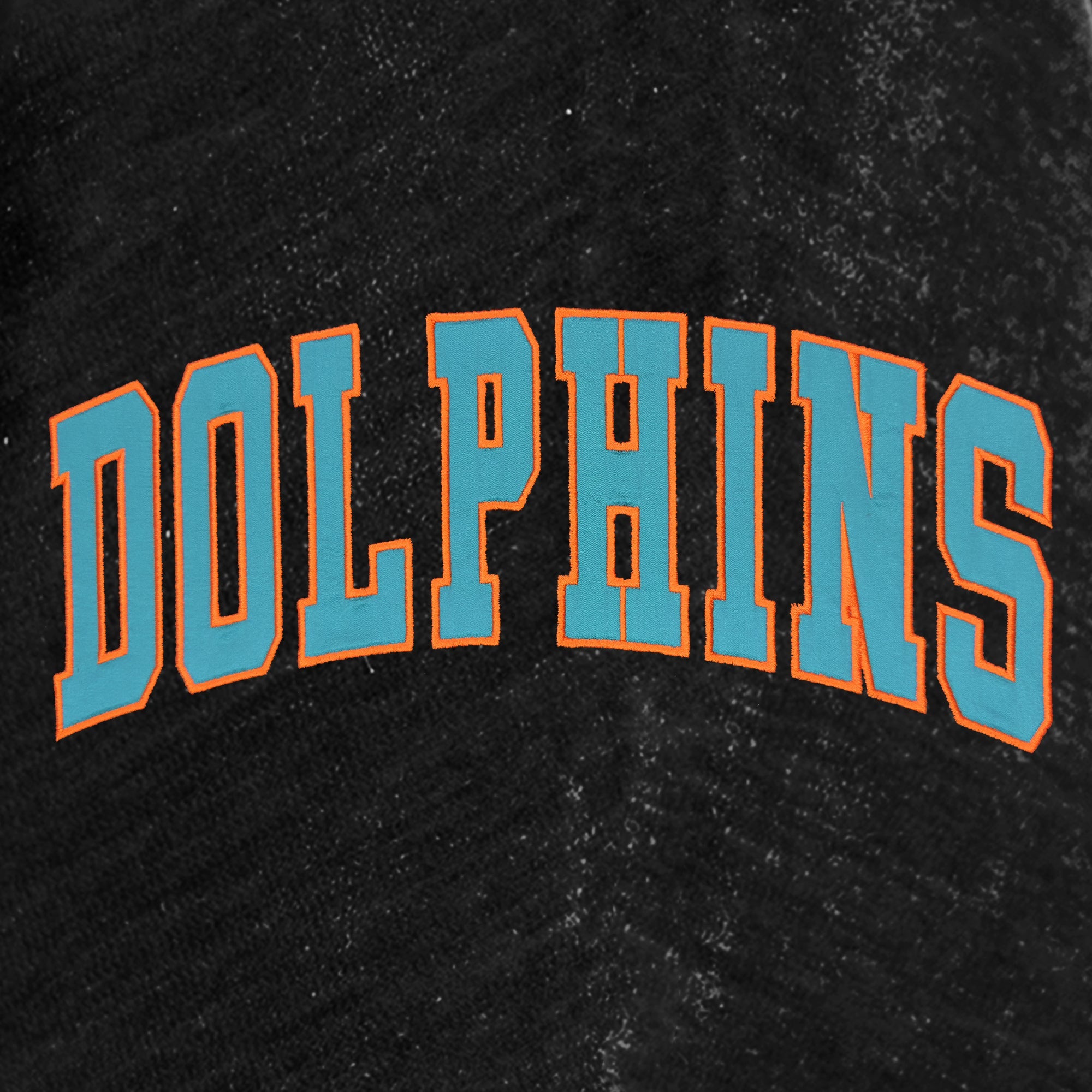 Black Miami Dolphins Mock Neck Pullover - Close-Up Aqua and Orange Arched Dolphins Chenille Lettering | Gameday Couture - SOHO