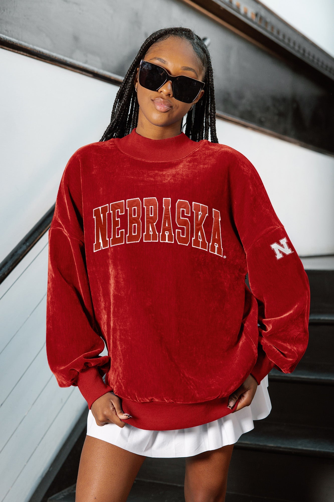 NEBRASKA CORNHUSKERS MAKE A MOVE MOCK NECK CHENILLE PULLOVER
