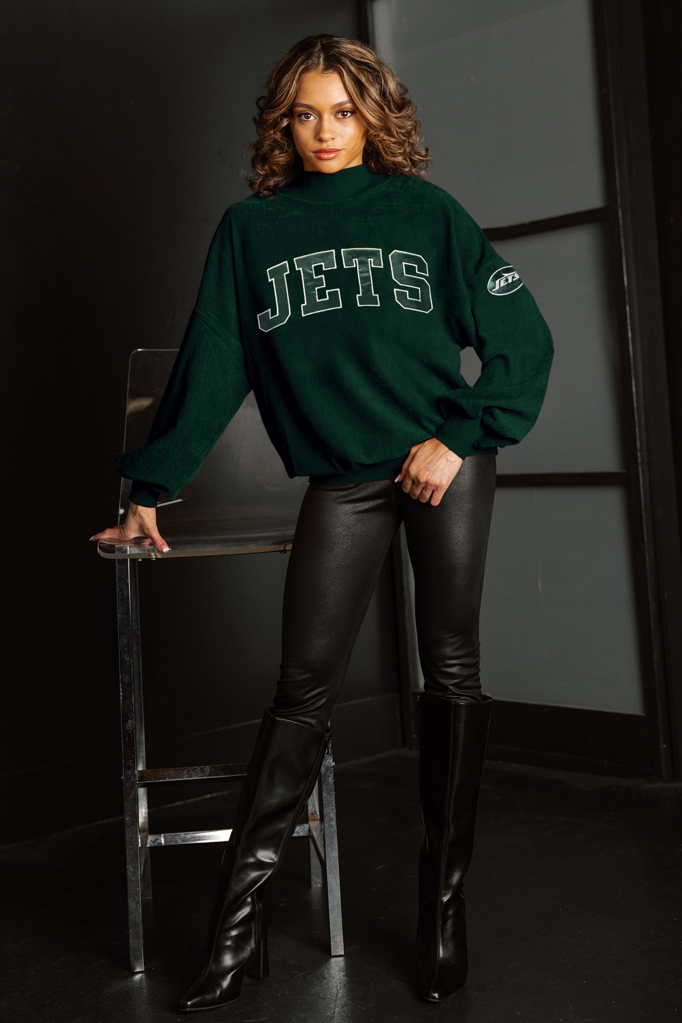 NEW YORK JETS MAKE A MOVE MOCK NECK CHENILLE PULLOVER