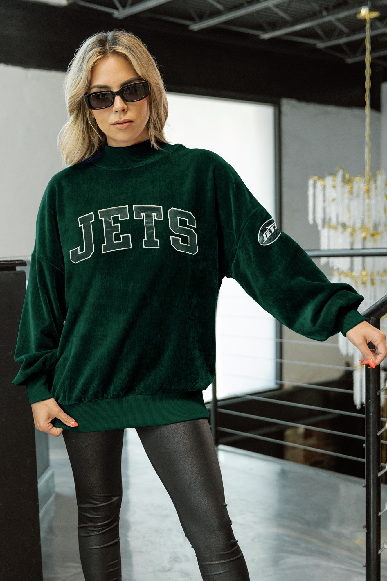 NEW YORK JETS MAKE A MOVE MOCK NECK CHENILLE PULLOVER