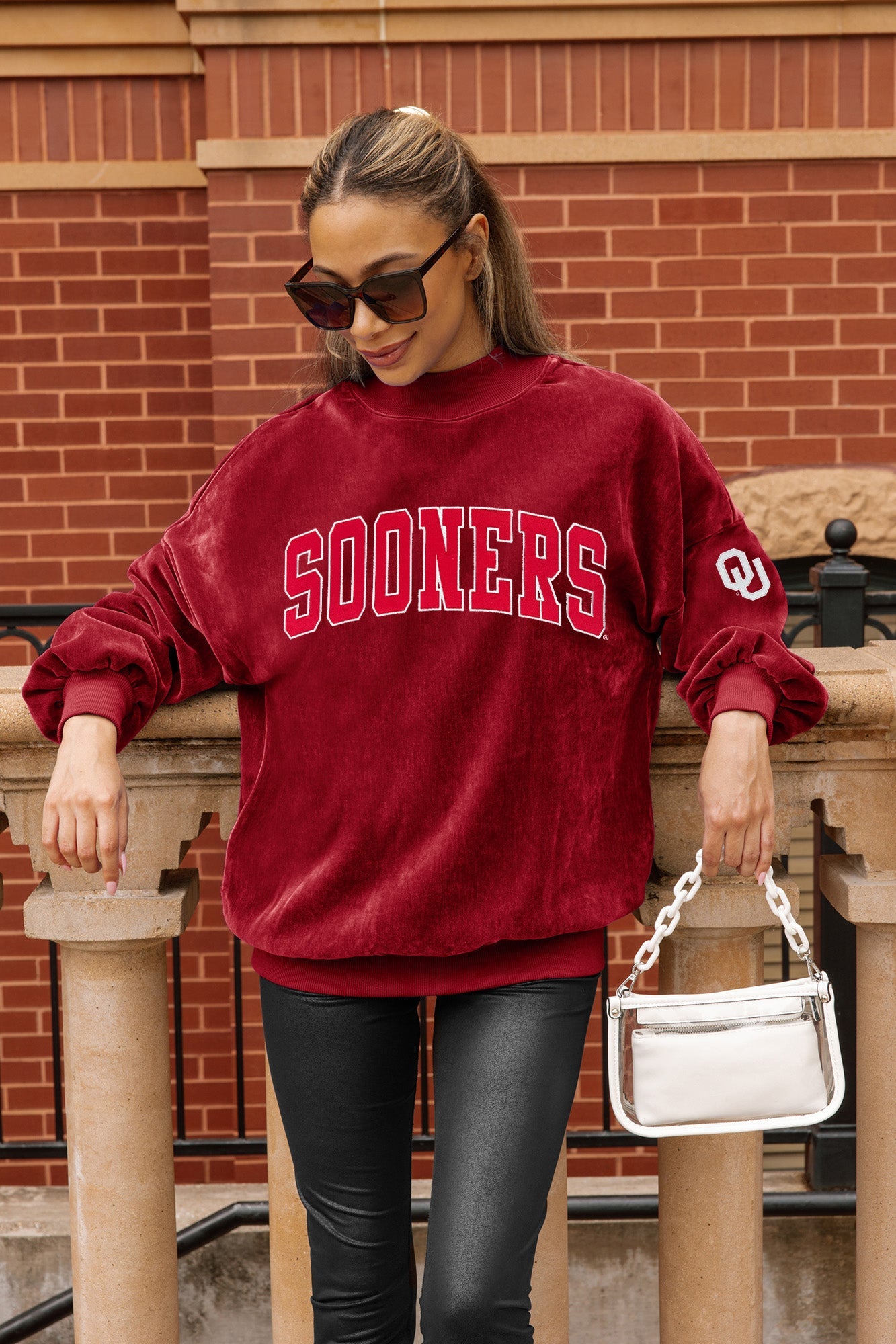 OKLAHOMA SOONERS MAKE A MOVE MOCK NECK CHENILLE PULLOVER