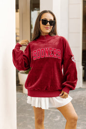 OKLAHOMA SOONERS MAKE A MOVE MOCK NECK CHENILLE PULLOVER
