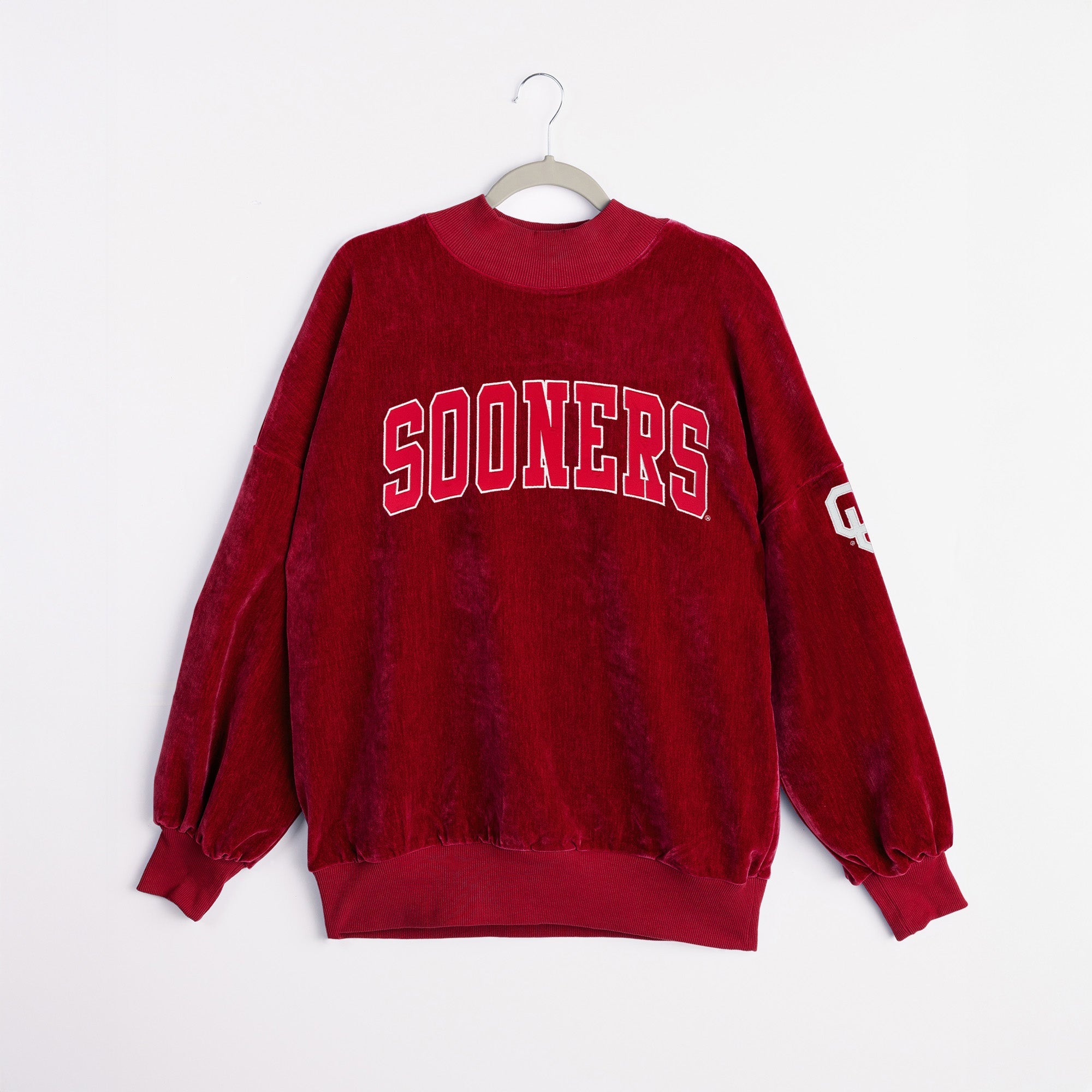 OKLAHOMA SOONERS MAKE A MOVE MOCK NECK CHENILLE PULLOVER