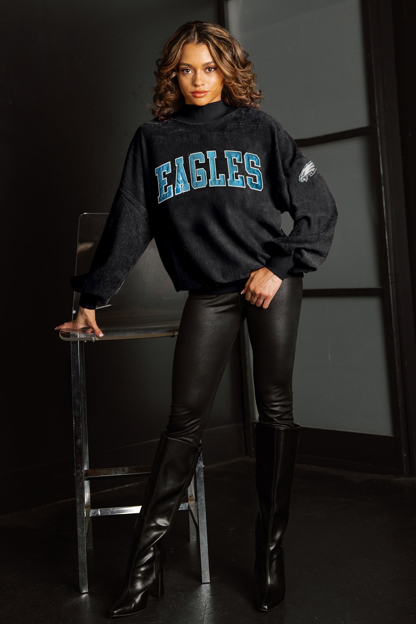PHILADELPHIA EAGLES MAKE A MOVE MOCK NECK CHENILLE PULLOVER