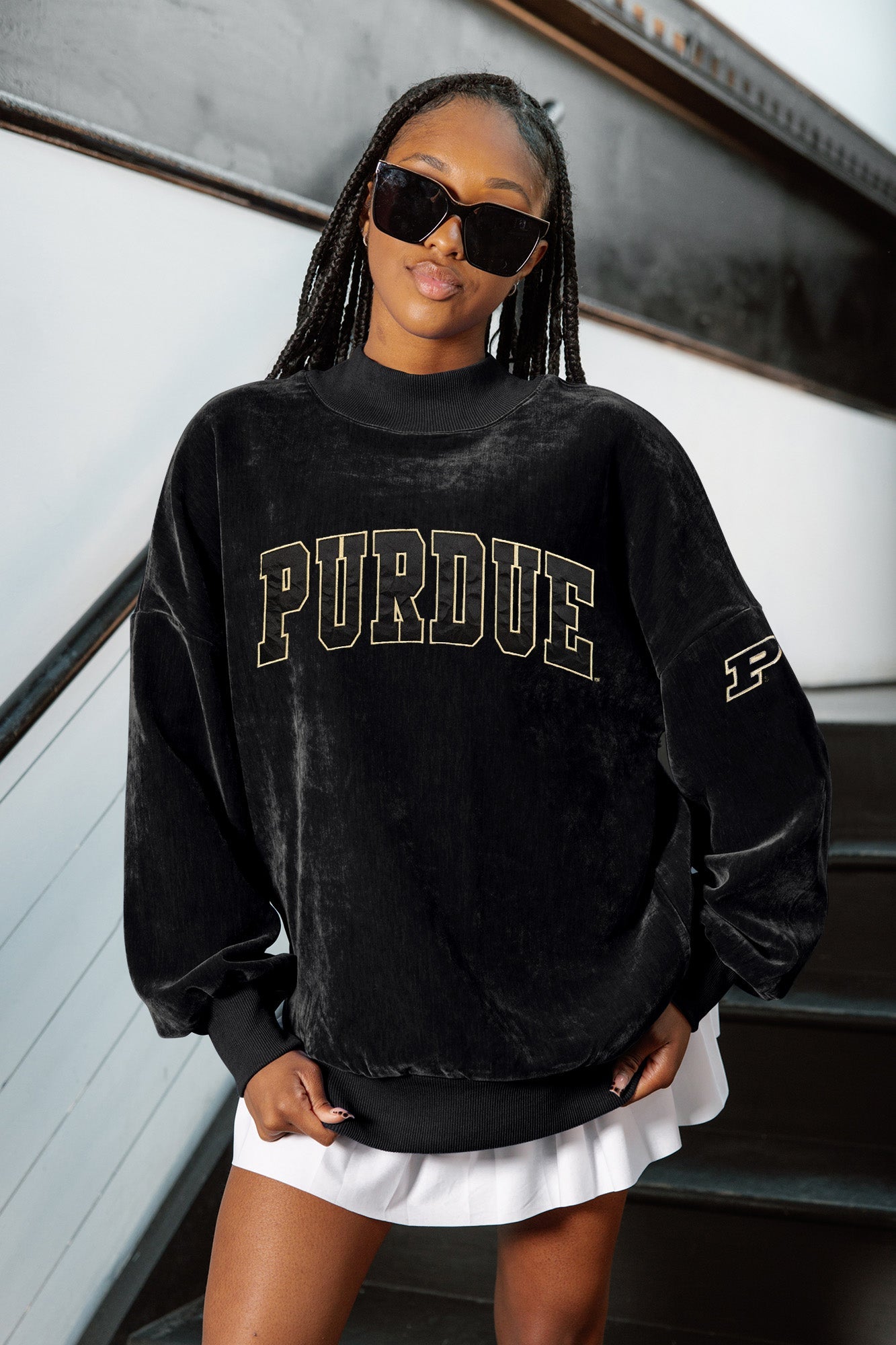 PURDUE BOILERMAKERS MAKE A MOVE MOCK NECK CHENILLE PULLOVER