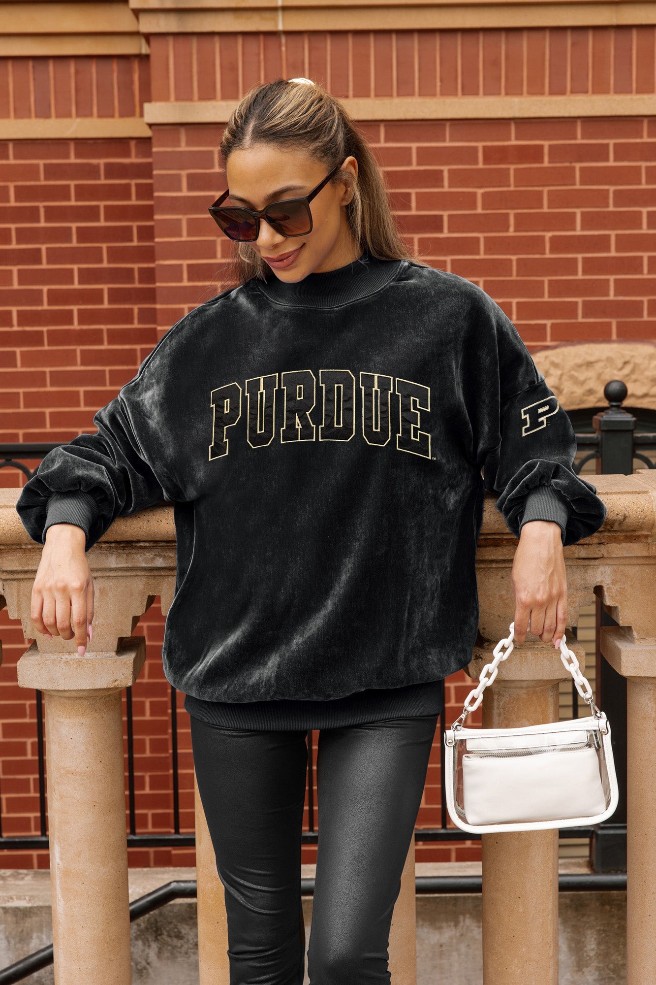 PURDUE BOILERMAKERS MAKE A MOVE MOCK NECK CHENILLE PULLOVER