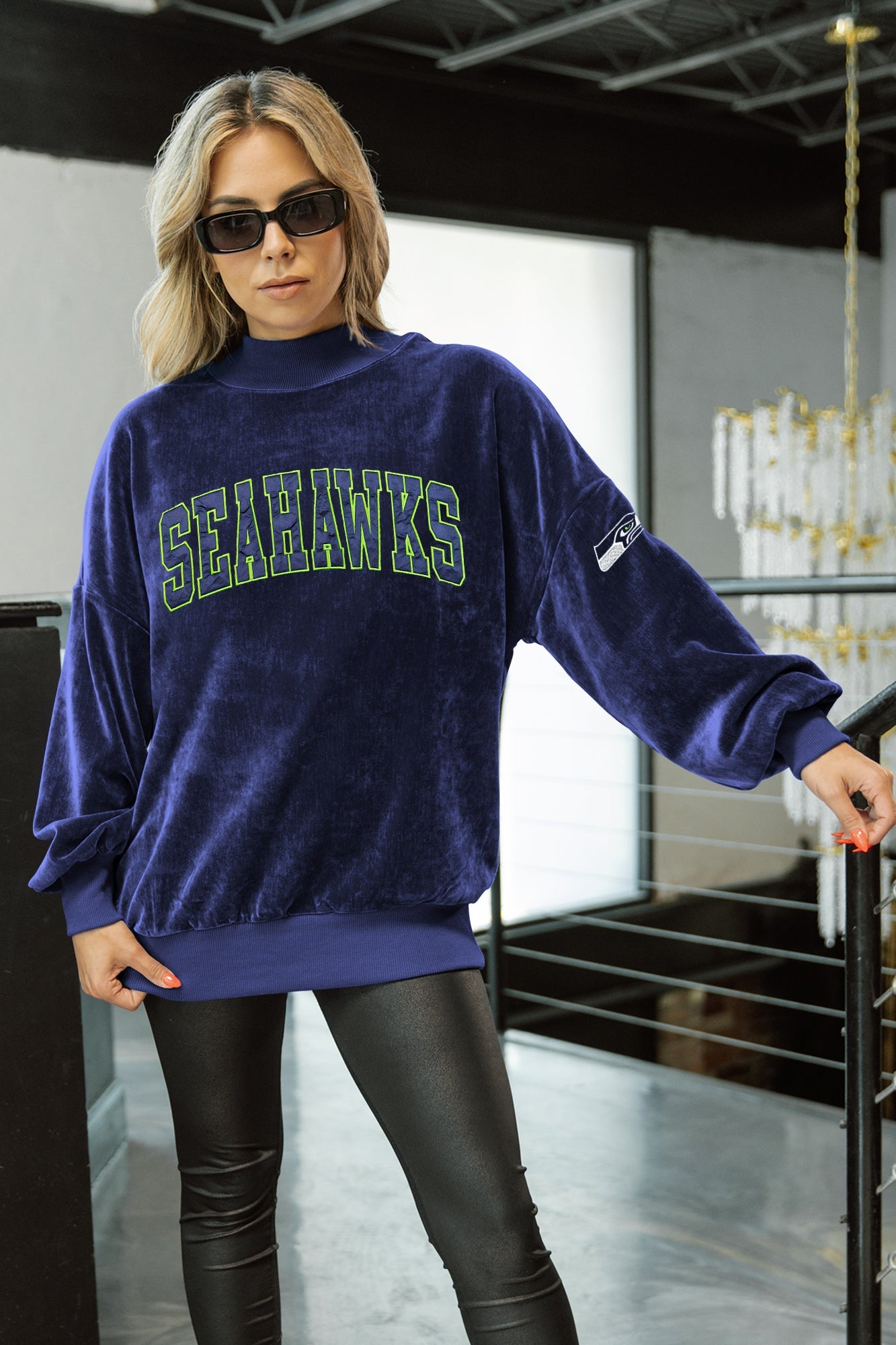 SEATTLE SEAHAWKS MAKE A MOVE MOCK NECK CHENILLE PULLOVER