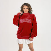 Red Buccaneers Make A Move Mock Neck Chenille Pullover - Back View Showing Drop Shoulder Fit | Gameday Couture - SOHO