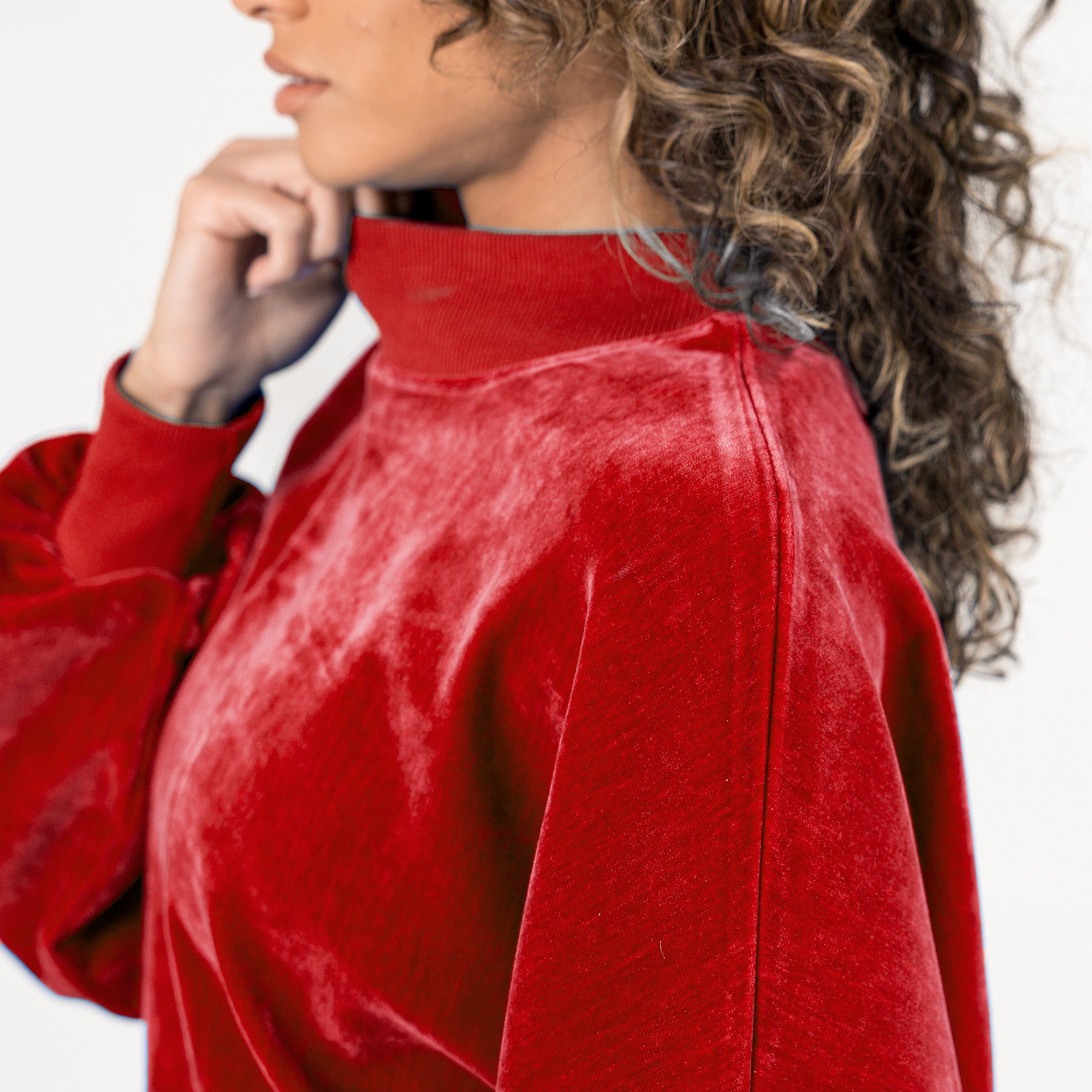 Red Tampa Bay Buccaneers Make A Move Mock Neck Chenille Pullover - Flat Hanger Front View | Gameday Couture - SOHO