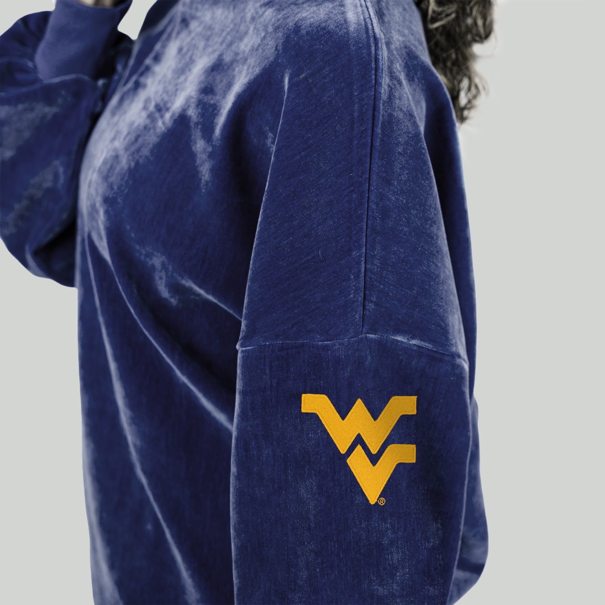 WEST VIRGINIA MOUNTAINEERS MAKE A MOVE MOCK NECK CHENILLE PULLOVER