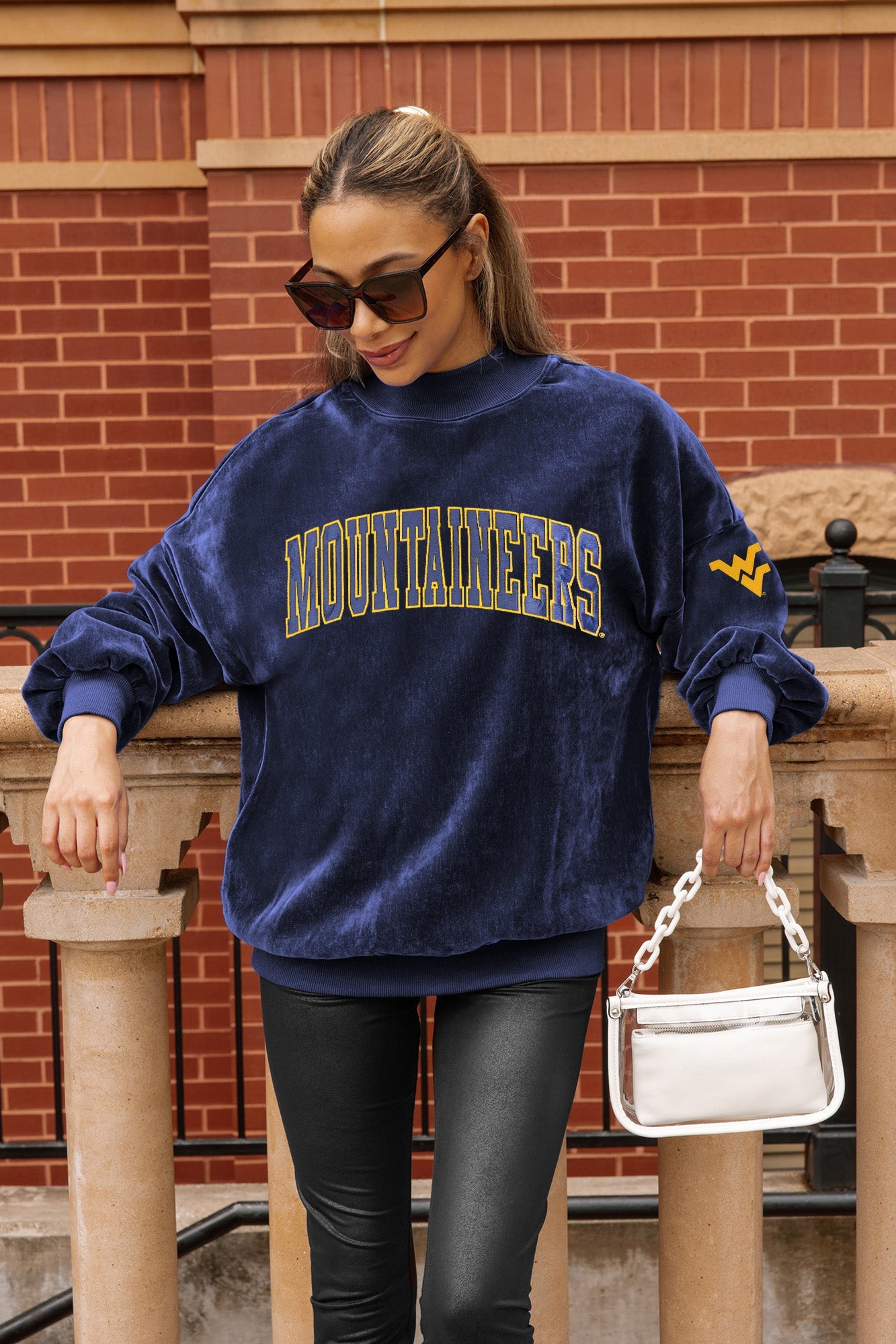 WEST VIRGINIA MOUNTAINEERS MAKE A MOVE MOCK NECK CHENILLE PULLOVER