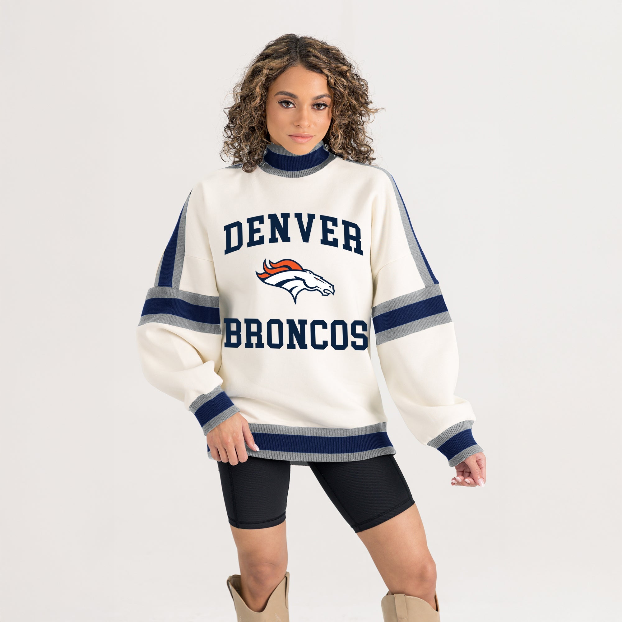 DENVER BRONCOS VIVID MOTION COLORBLOCK TURTLENECK PULLOVER