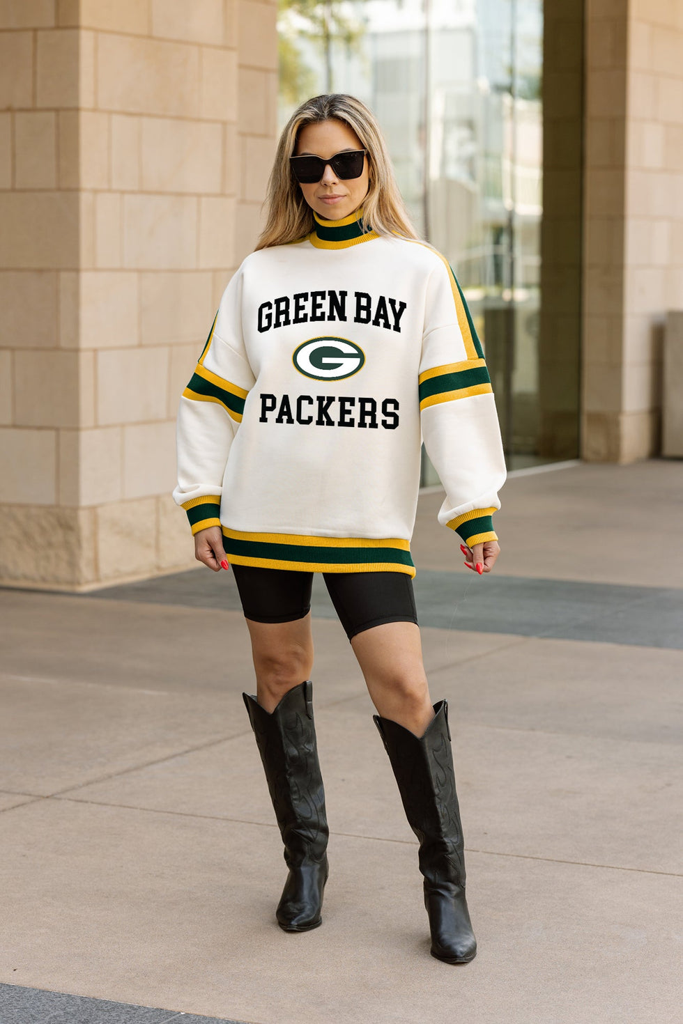 green bay packers sweater dress Women's Turtleneck Pullover | Gold – Gameday Couture Fall Necktie(8.5EDM使用）