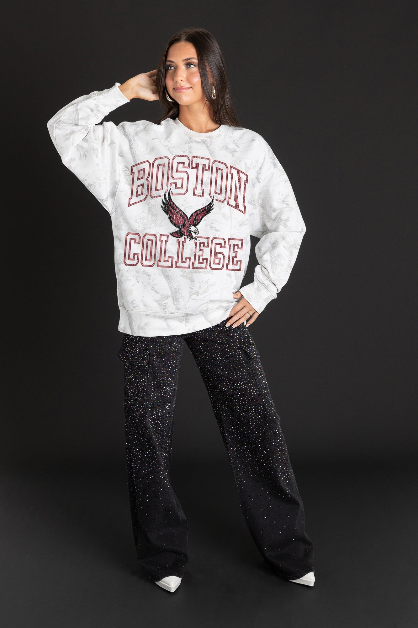 BOSTON COLLEGE EAGLES WHITEOUT PREMIUM DROP SHOULDER PULLOVER