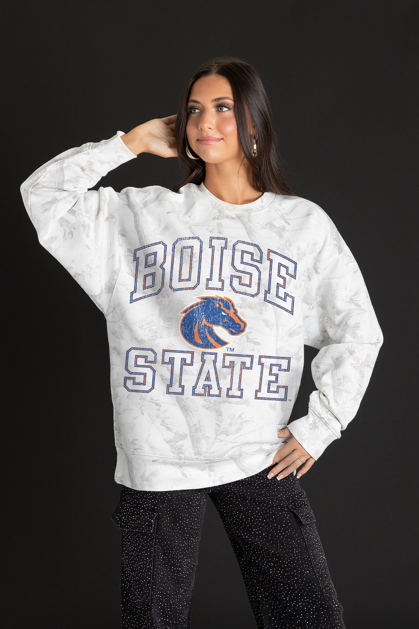 BOISE STATE BRONCOS WHITEOUT PREMIUM DROP SHOULDER PULLOVER