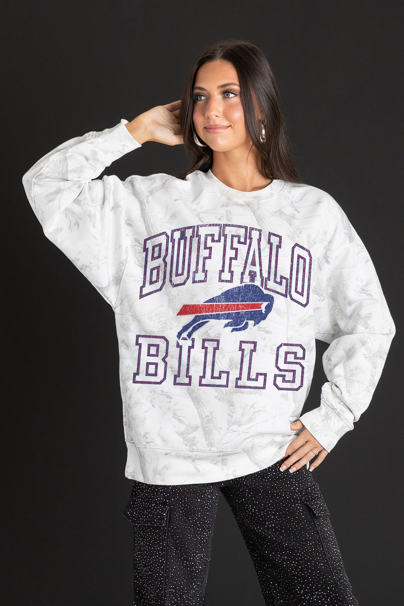 BUFFALO BILLS WHITEOUT PREMIUM DROP SHOULDER PULLOVER