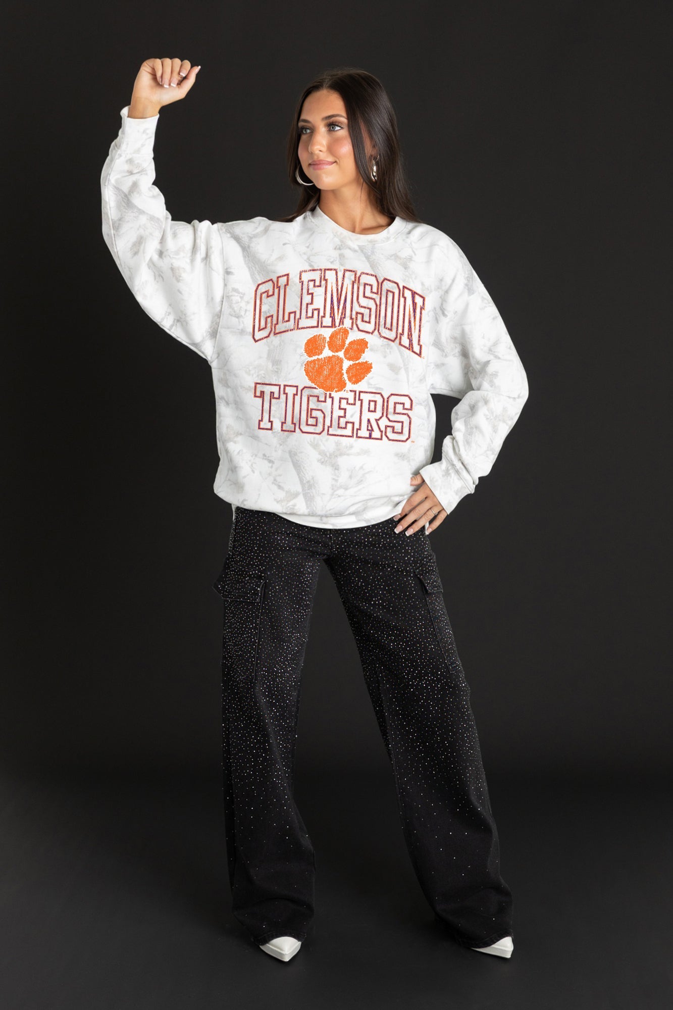 CLEMSON TIGERS WHITEOUT PREMIUM DROP SHOULDER PULLOVER