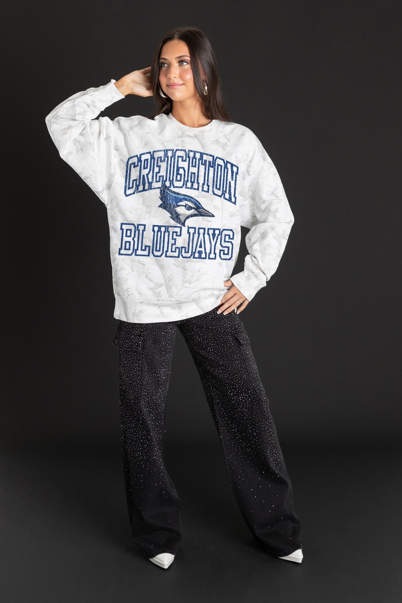 CREIGHTON BLUEJAYS WHITEOUT PREMIUM DROP SHOULDER PULLOVER