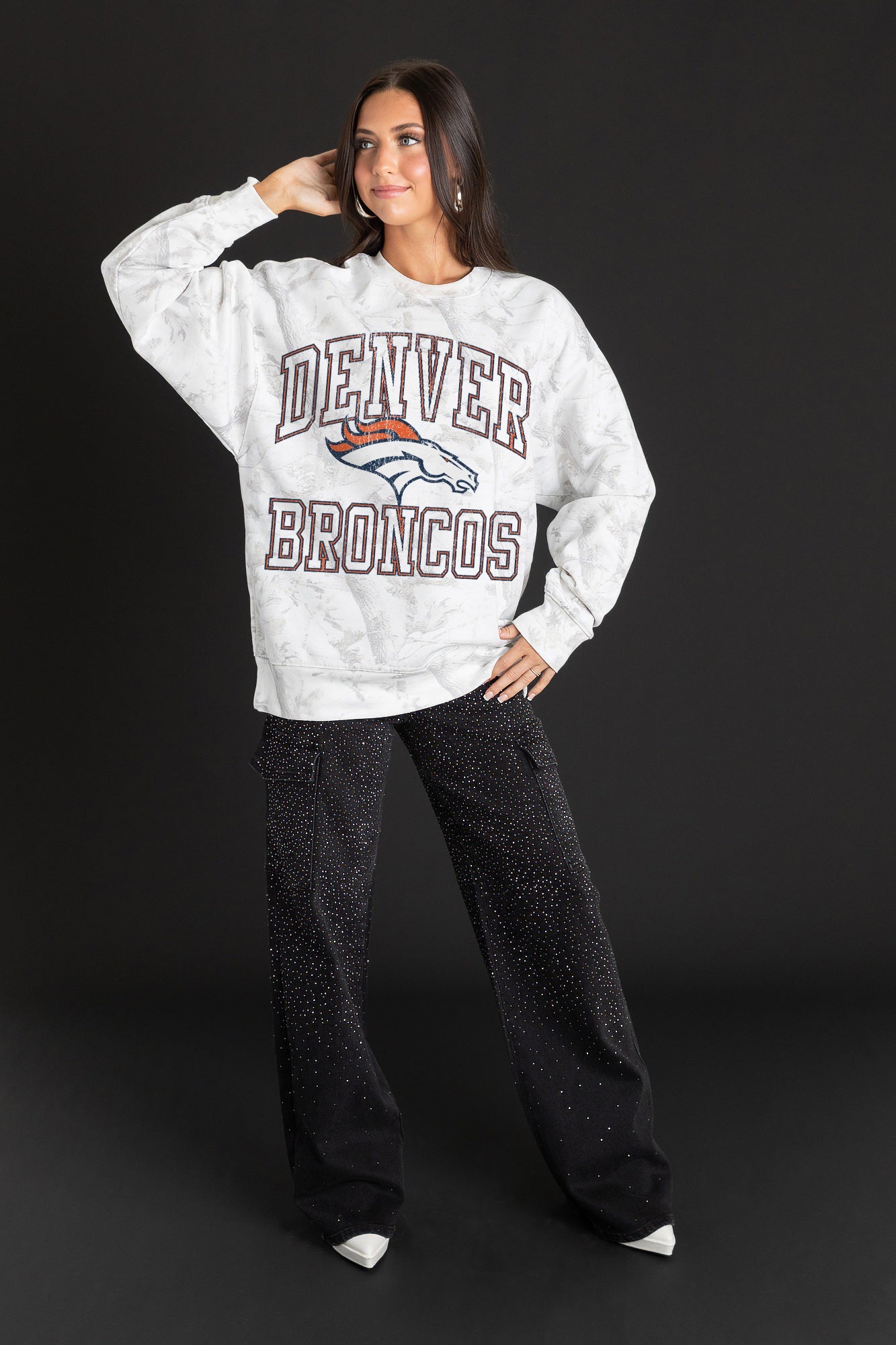 DENVER BRONCOS WHITEOUT PREMIUM DROP SHOULDER PULLOVER