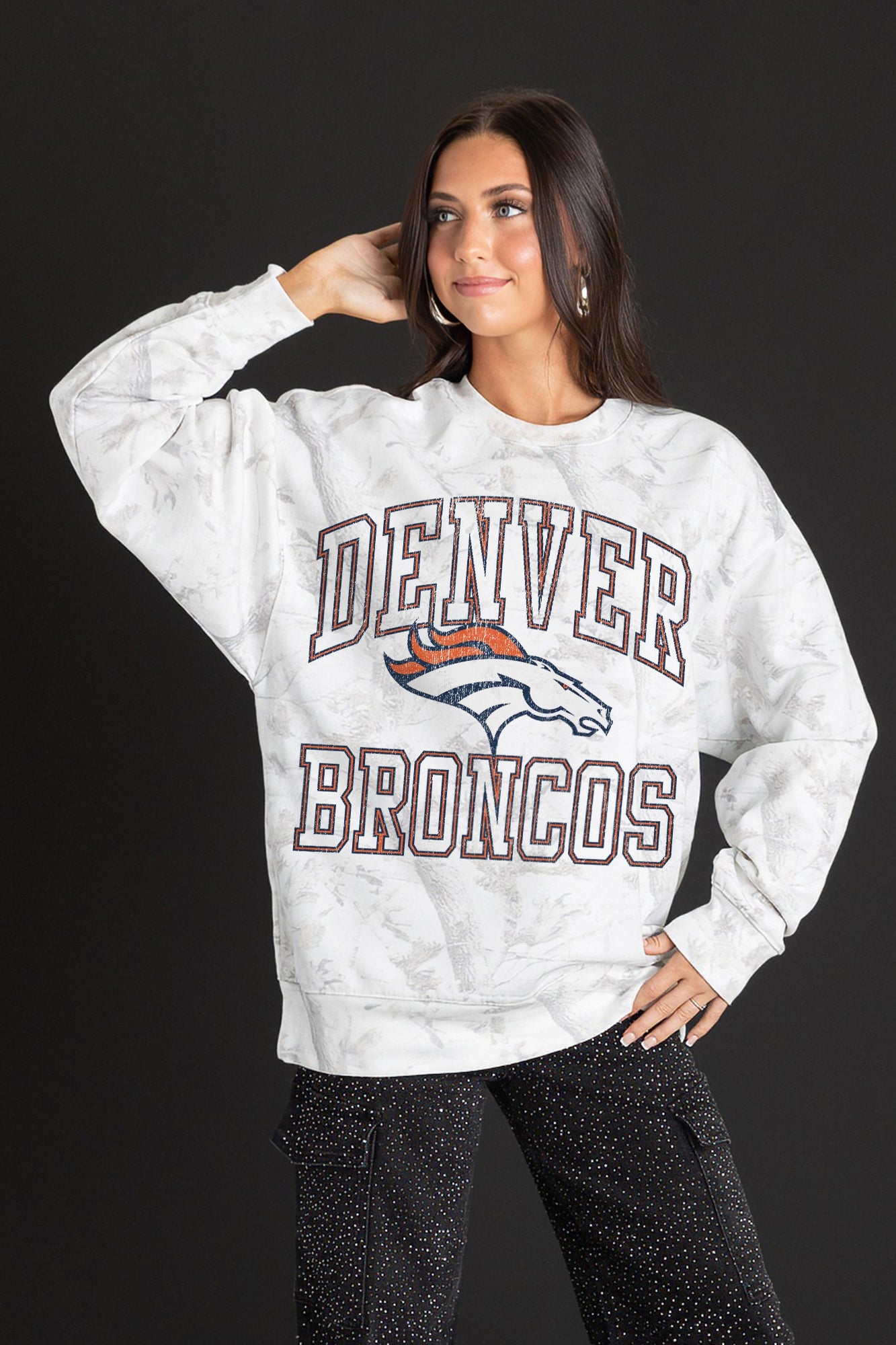 DENVER BRONCOS WHITEOUT PREMIUM DROP SHOULDER PULLOVER
