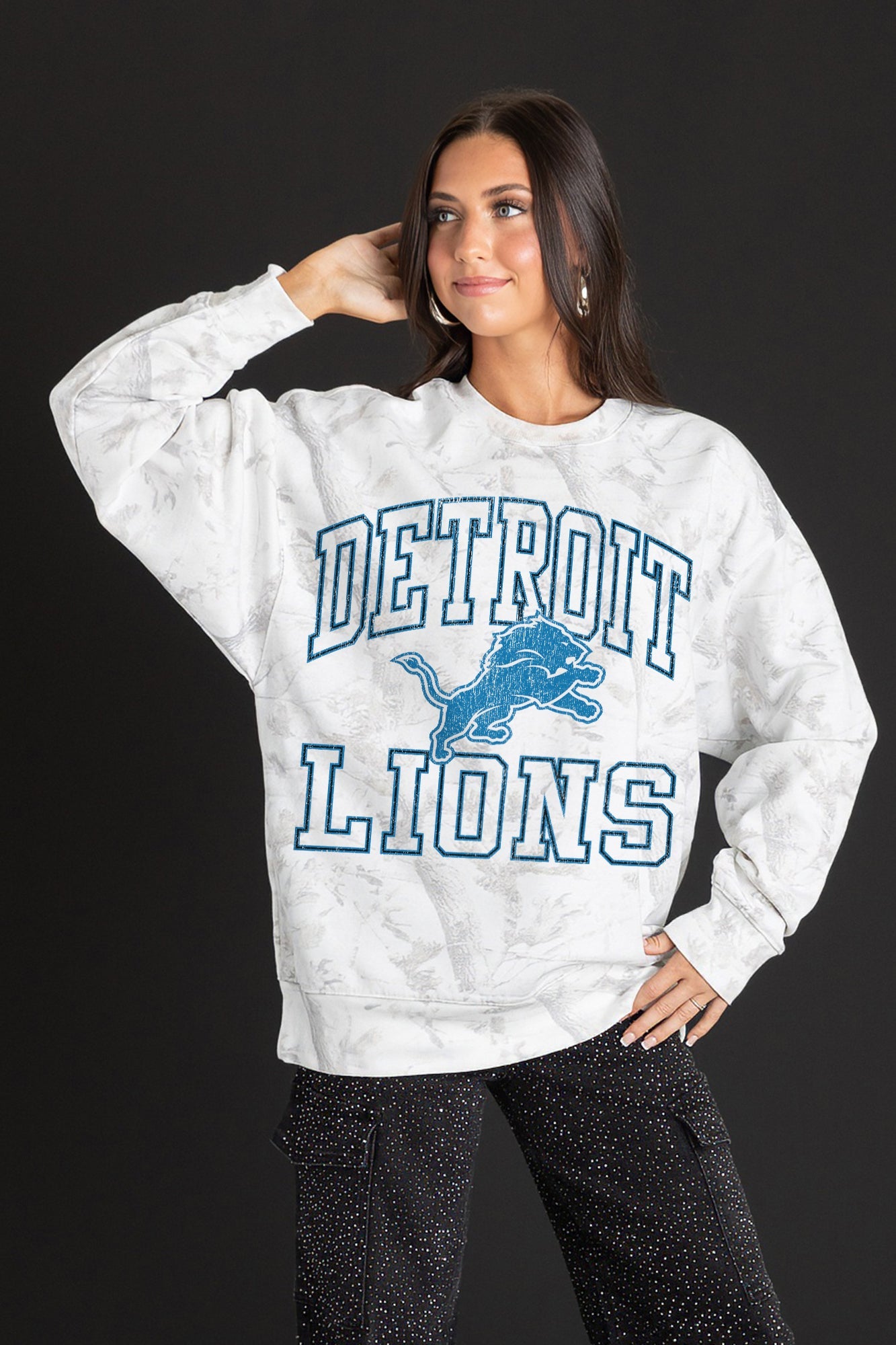 DETROIT LIONS WHITEOUT PREMIUM DROP SHOULDER PULLOVER