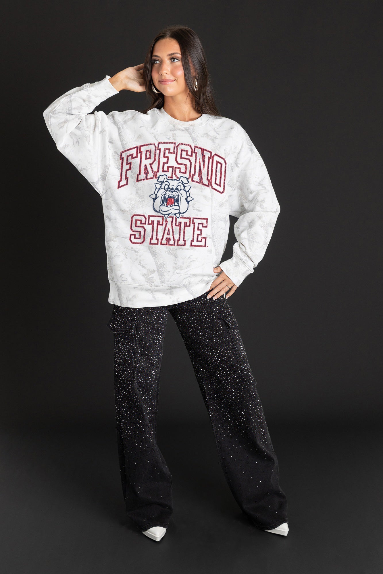 FRESNO STATE BULLDOGS WHITEOUT PREMIUM DROP SHOULDER PULLOVER