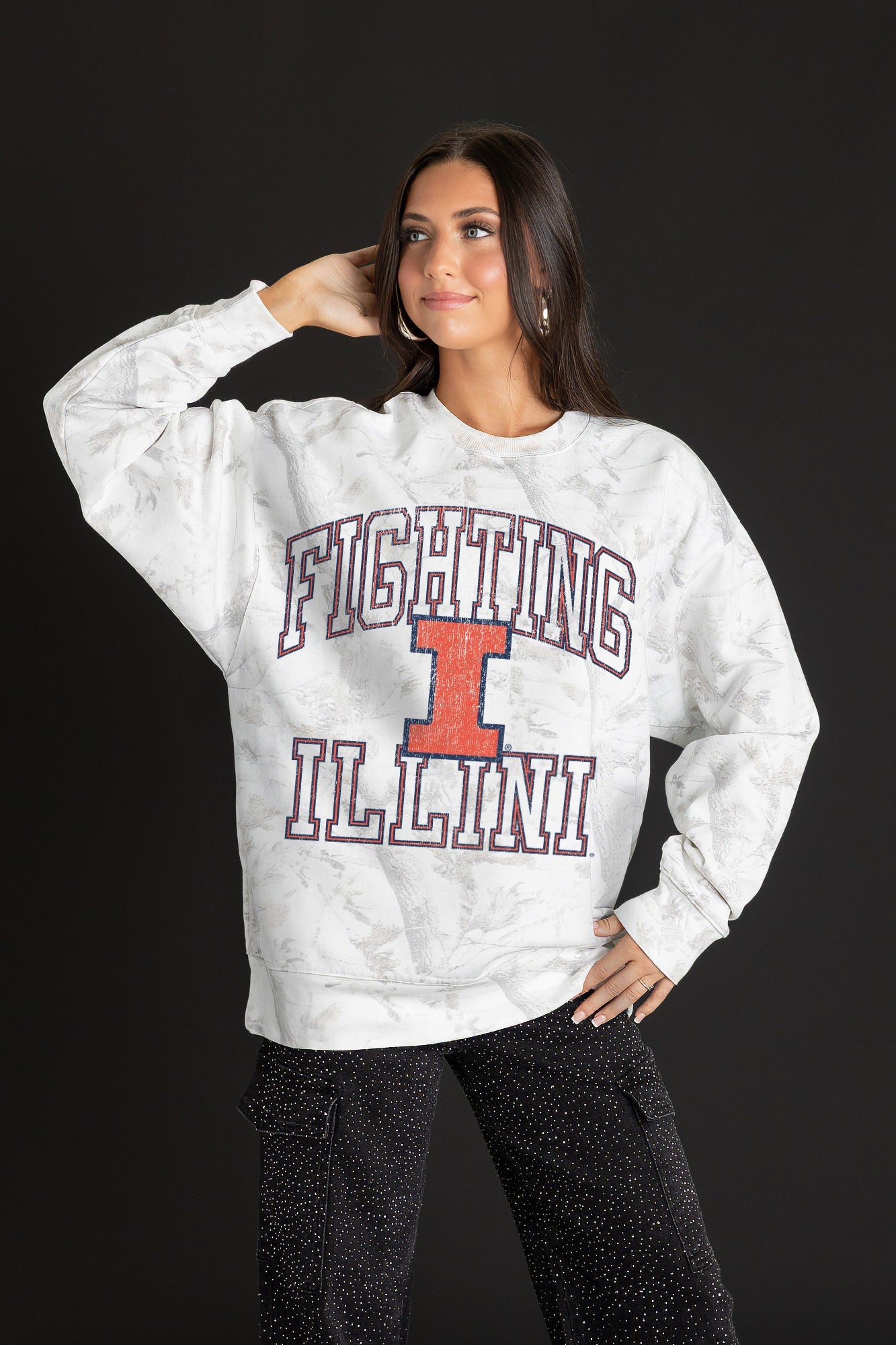 ILLINOIS FIGHTING ILLINI WHITEOUT PREMIUM DROP SHOULDER PULLOVER