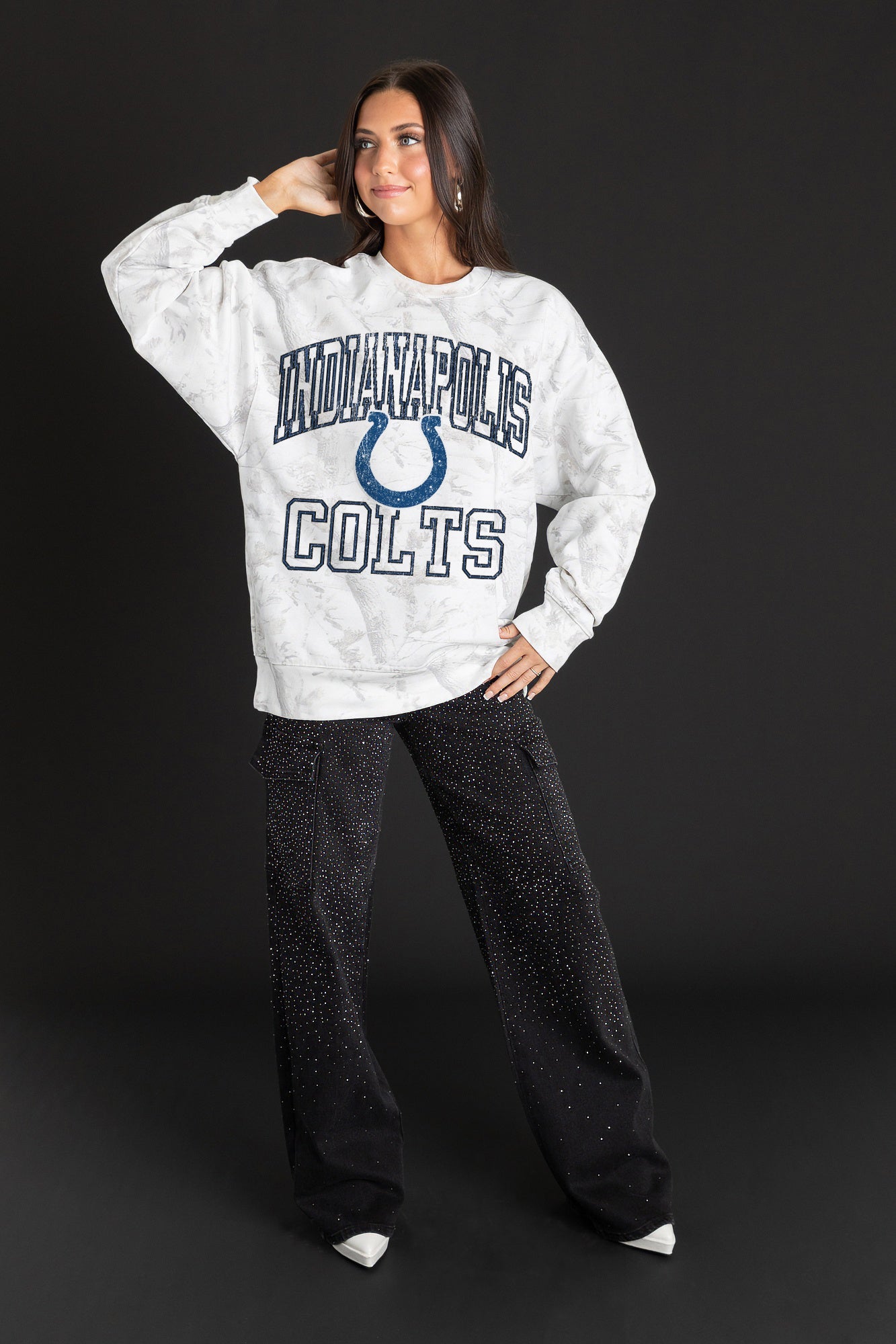 INDIANAPOLIS COLTS WHITEOUT PREMIUM DROP SHOULDER PULLOVER