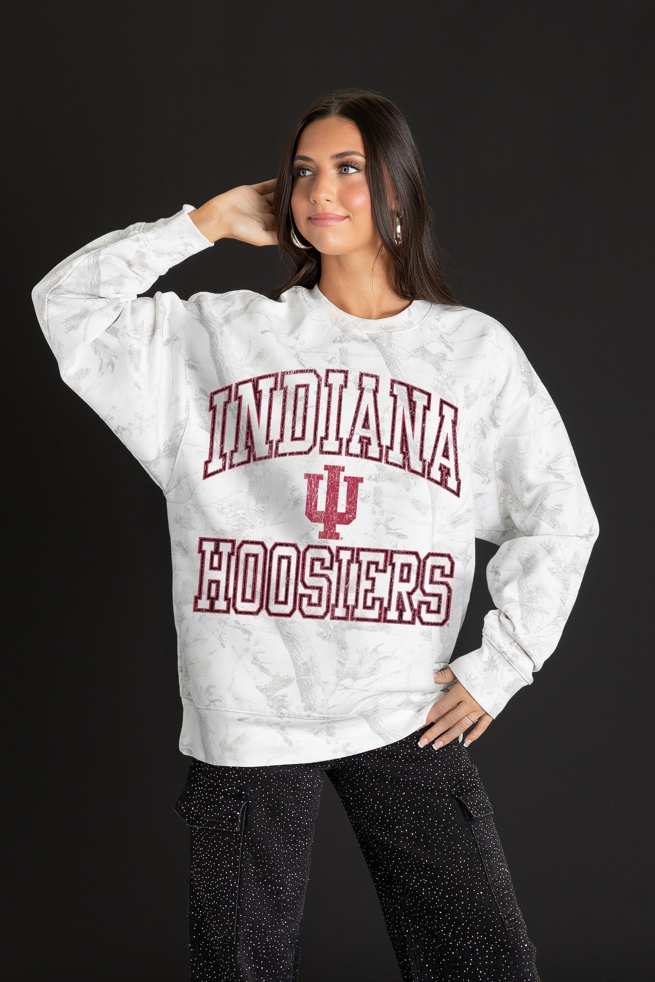INDIANA HOOSIERS WHITEOUT PREMIUM DROP SHOULDER PULLOVER