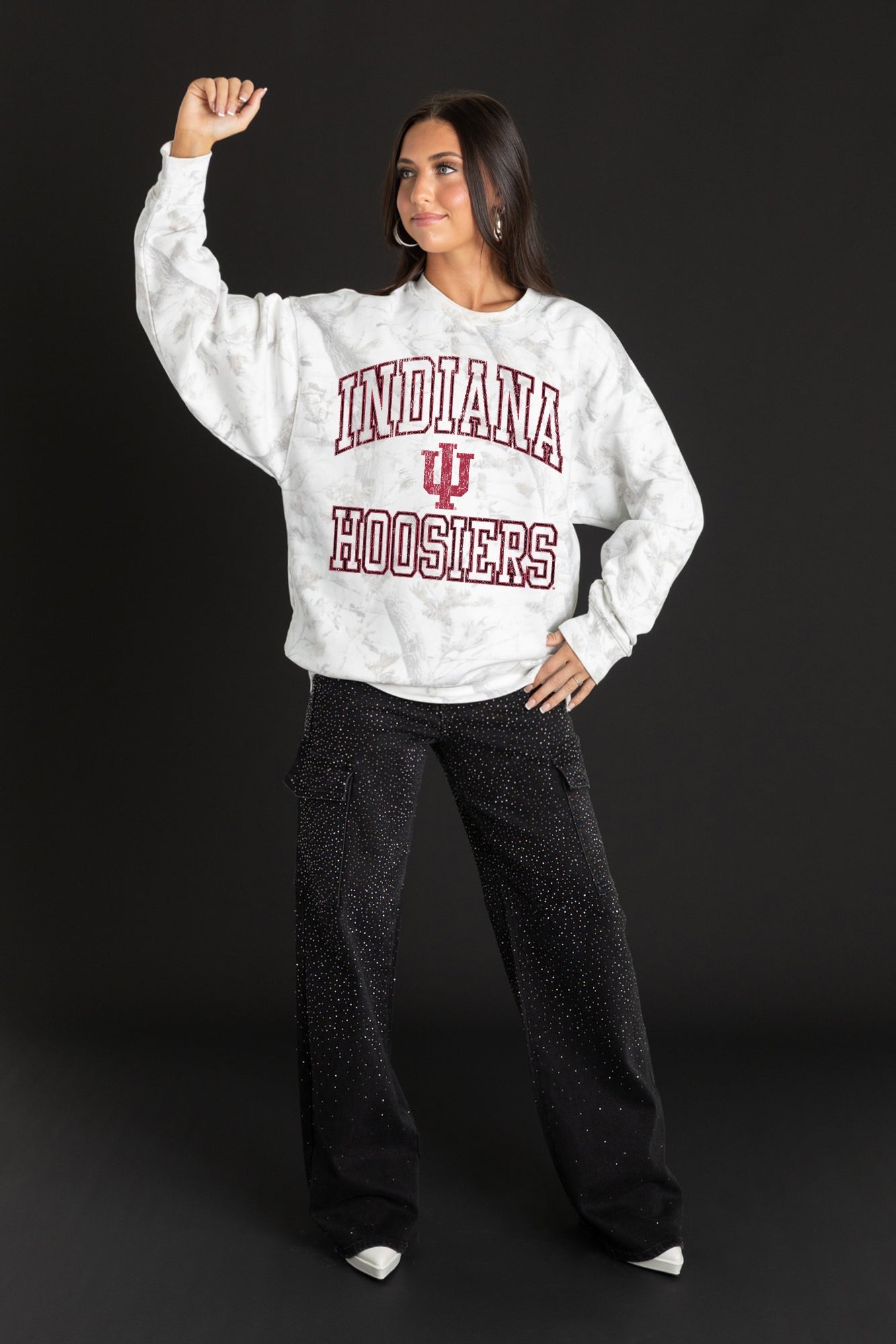 INDIANA HOOSIERS WHITEOUT PREMIUM DROP SHOULDER PULLOVER