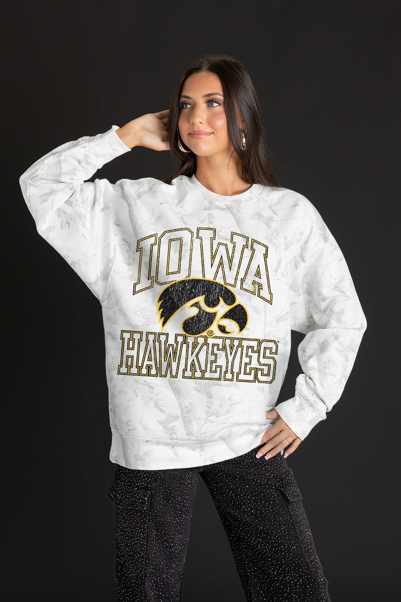IOWA HAWKEYES WHITEOUT PREMIUM DROP SHOULDER PULLOVER