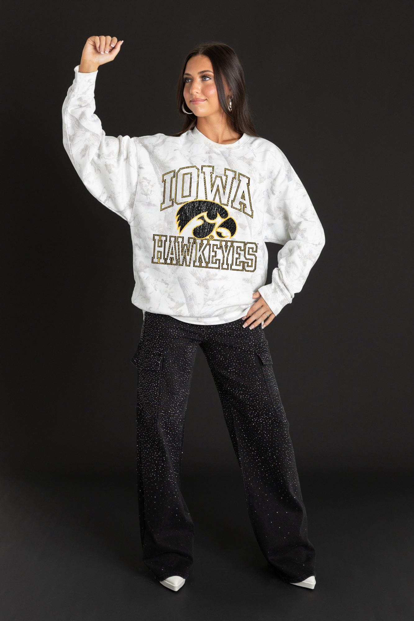 IOWA HAWKEYES WHITEOUT PREMIUM DROP SHOULDER PULLOVER