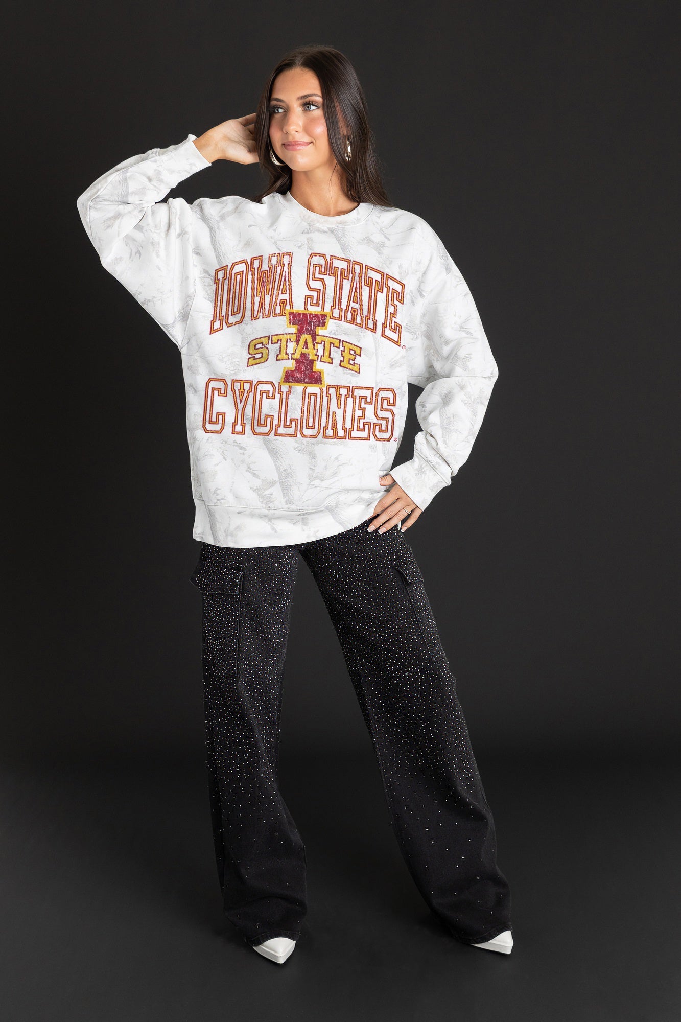 IOWA STATE CYCLONES WHITEOUT PREMIUM DROP SHOULDER PULLOVER