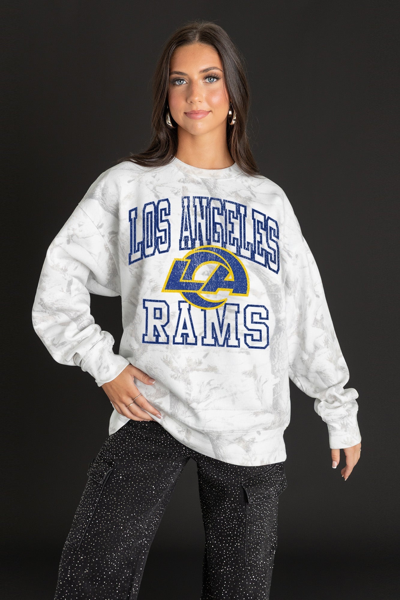 LOS ANGELES RAMS WHITEOUT PREMIUM DROP SHOULDER CAMO PULLOVER