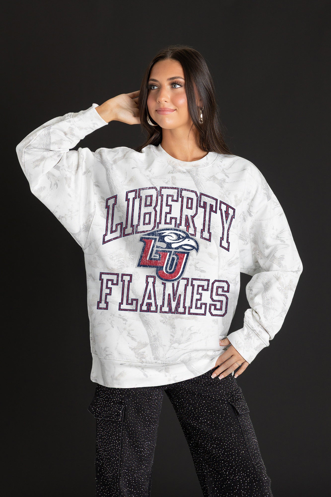 LIBERTY FLAMES WHITEOUT PREMIUM DROP SHOULDER PULLOVER