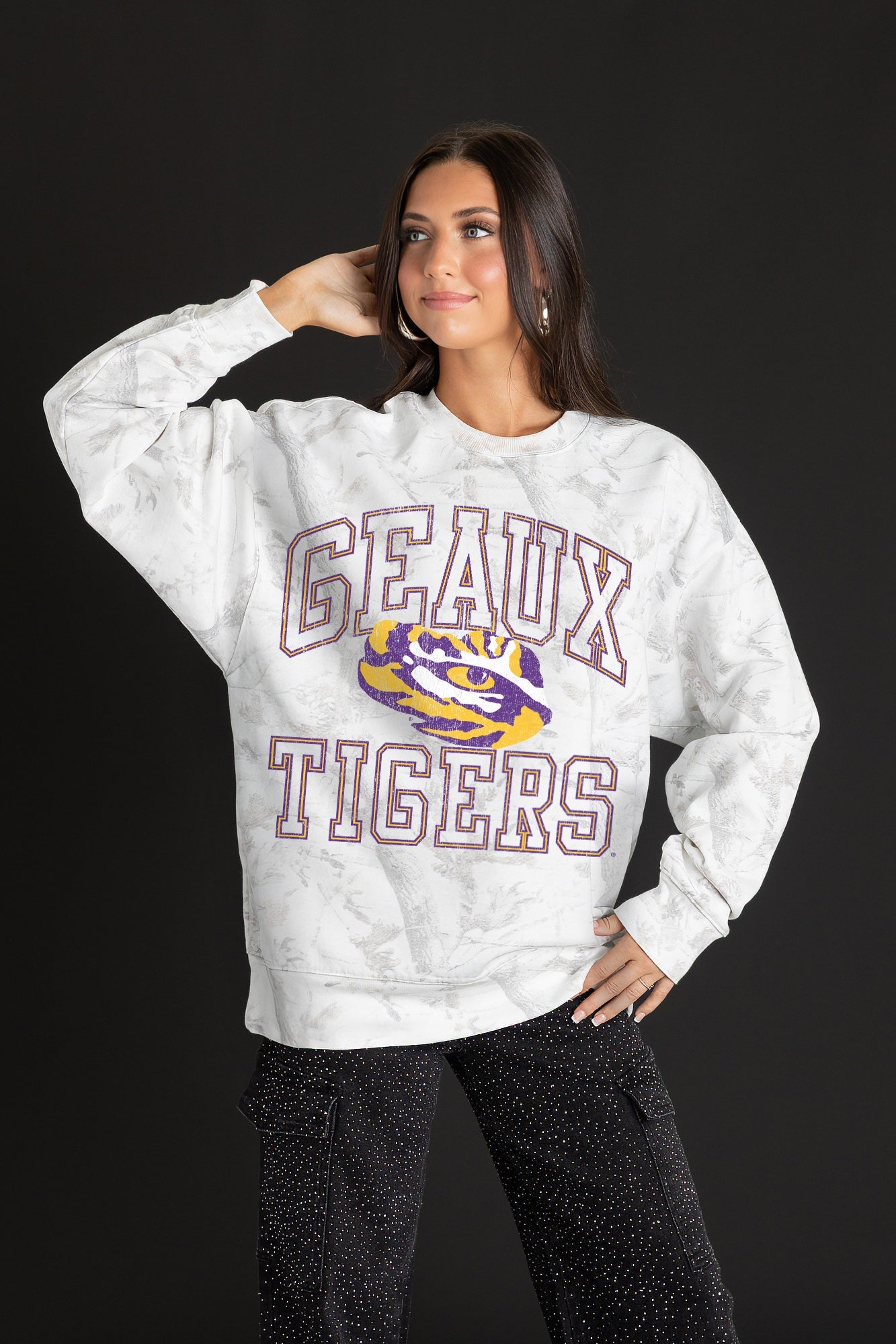LSU TIGERS WHITEOUT PREMIUM DROP SHOULDER PULLOVER
