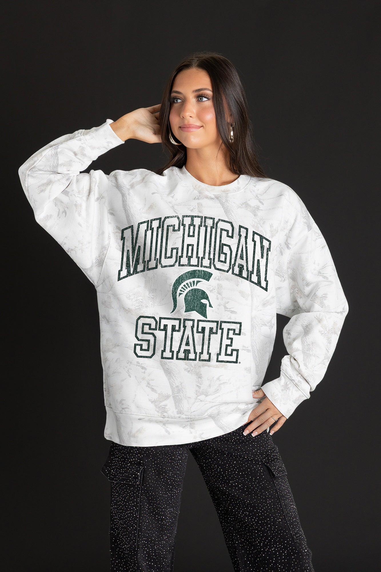 MICHIGAN STATE SPARTANS WHITEOUT PREMIUM DROP SHOULDER PULLOVER