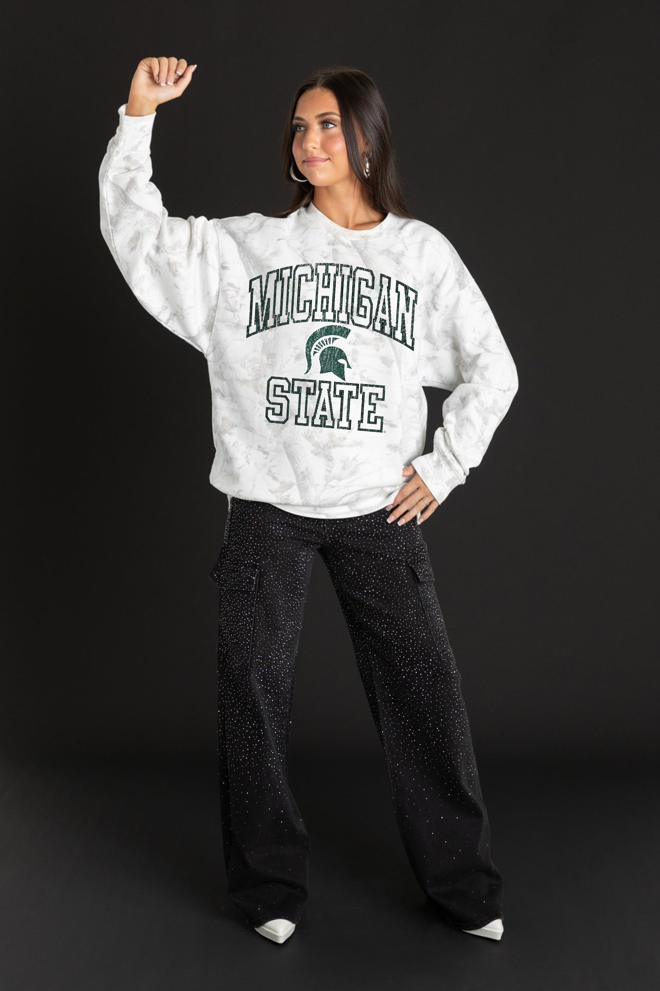 MICHIGAN STATE SPARTANS WHITEOUT PREMIUM DROP SHOULDER PULLOVER