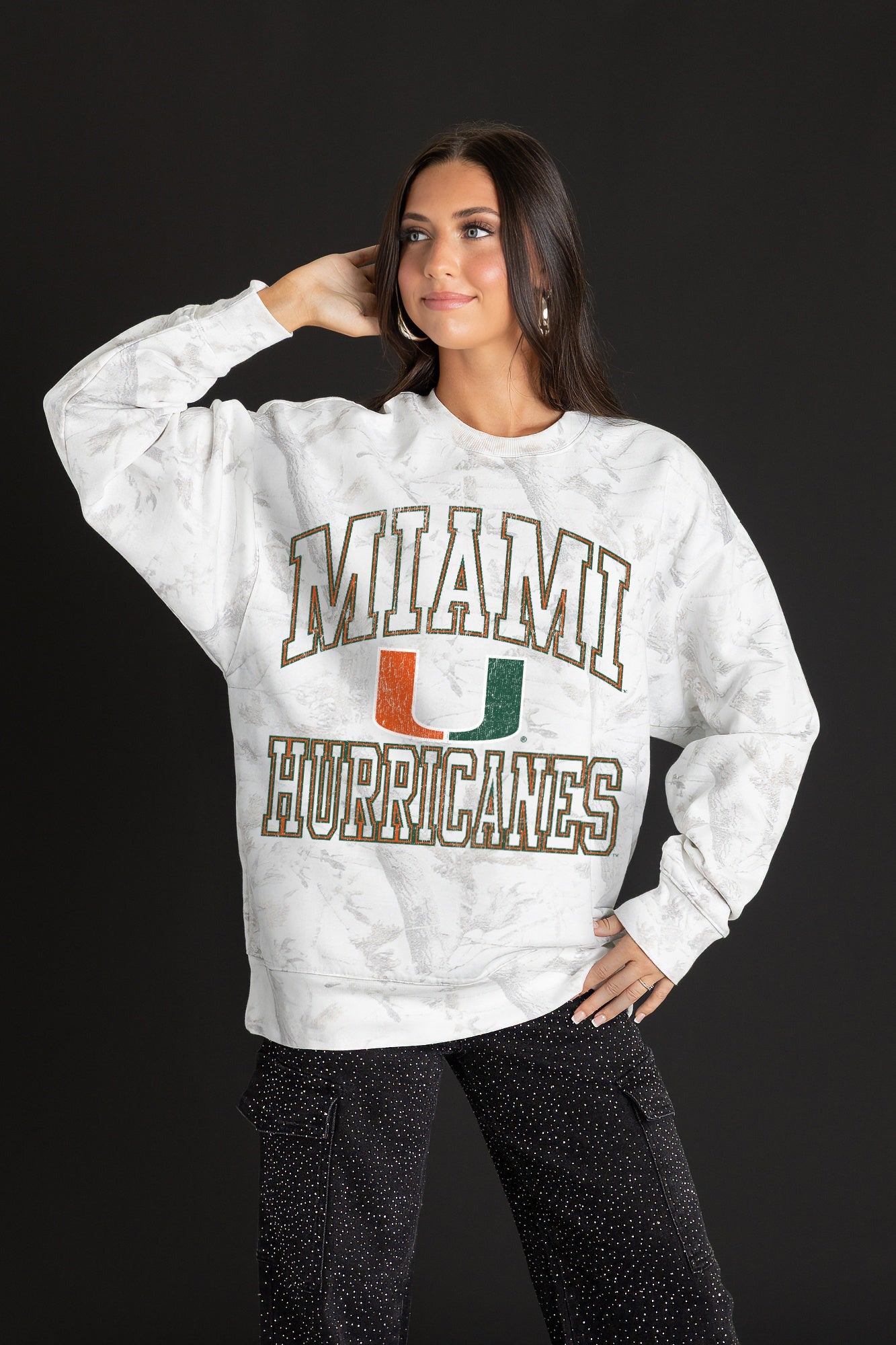 MIAMI HURRICANES WHITEOUT PREMIUM DROP SHOULDER PULLOVER