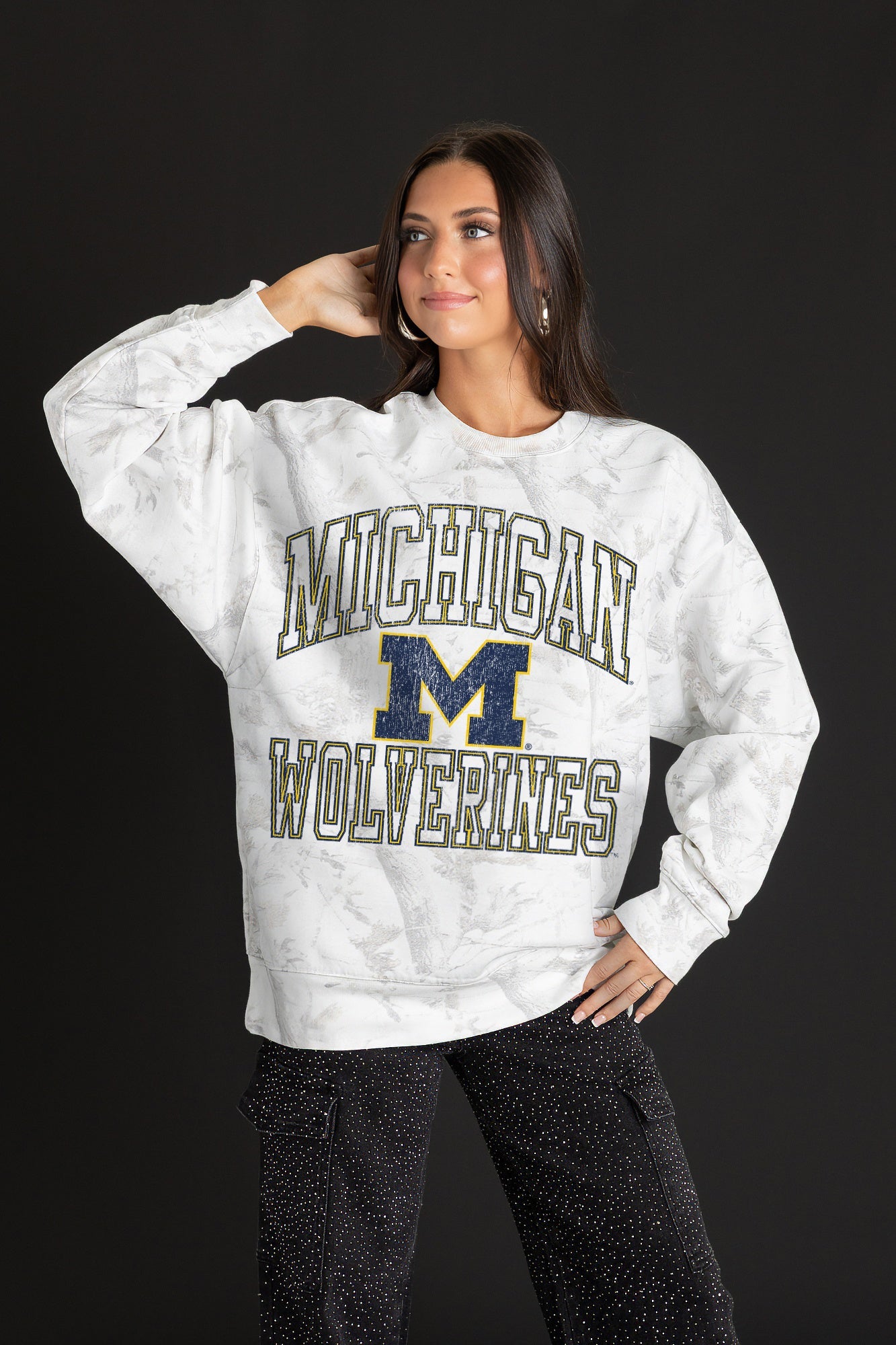 MICHIGAN WOLVERINES WHITEOUT PREMIUM DROP SHOULDER PULLOVER